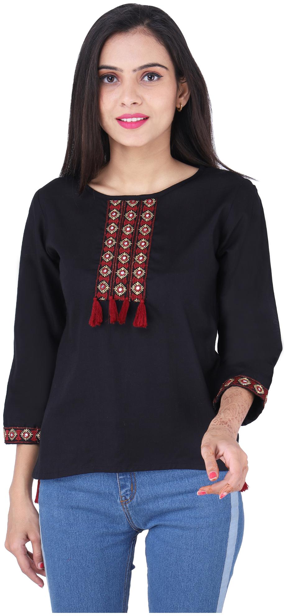 

Jaipuri Shop Women Embroidered Regular top - Black