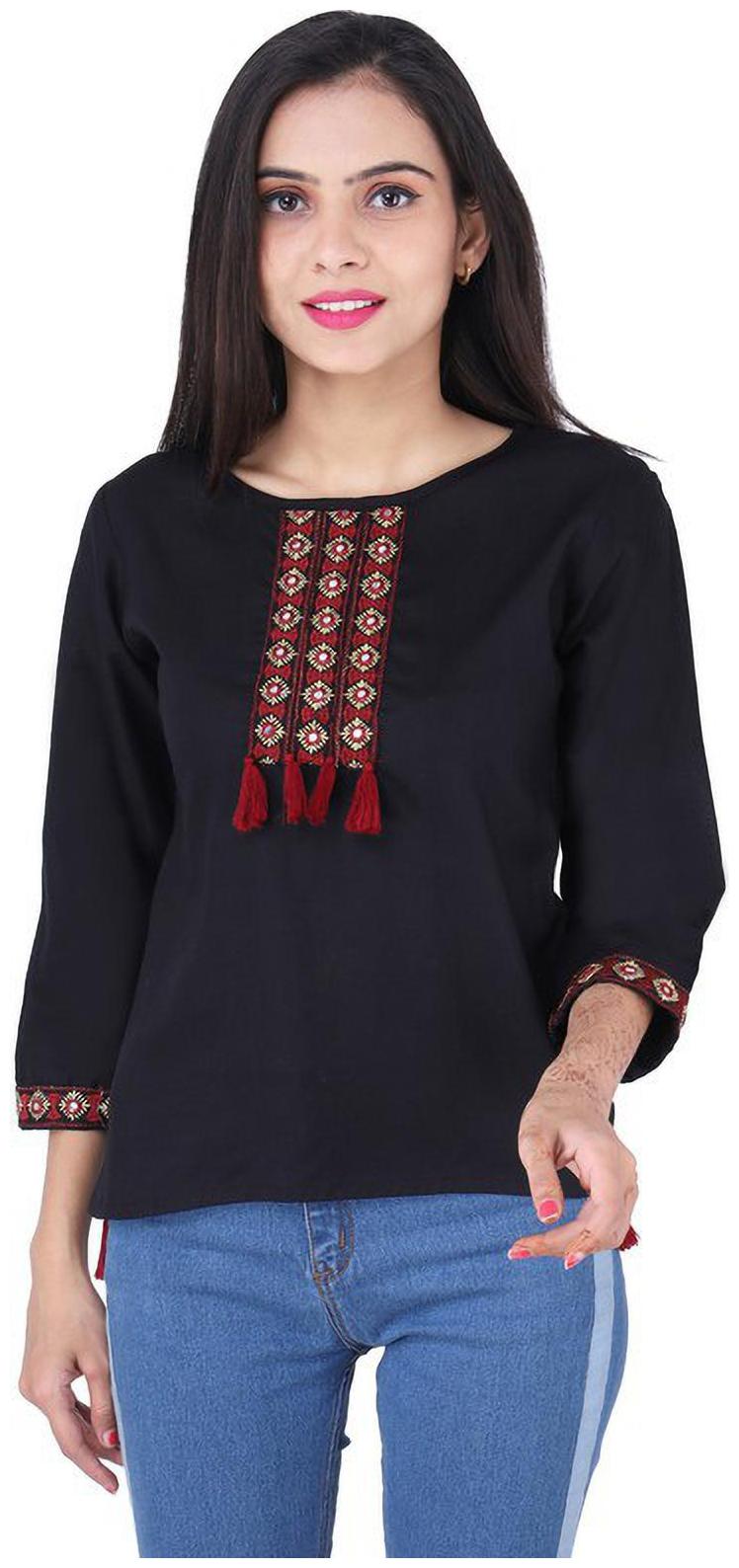 

Jaipuri Shop Women Embroidered Regular top - Black