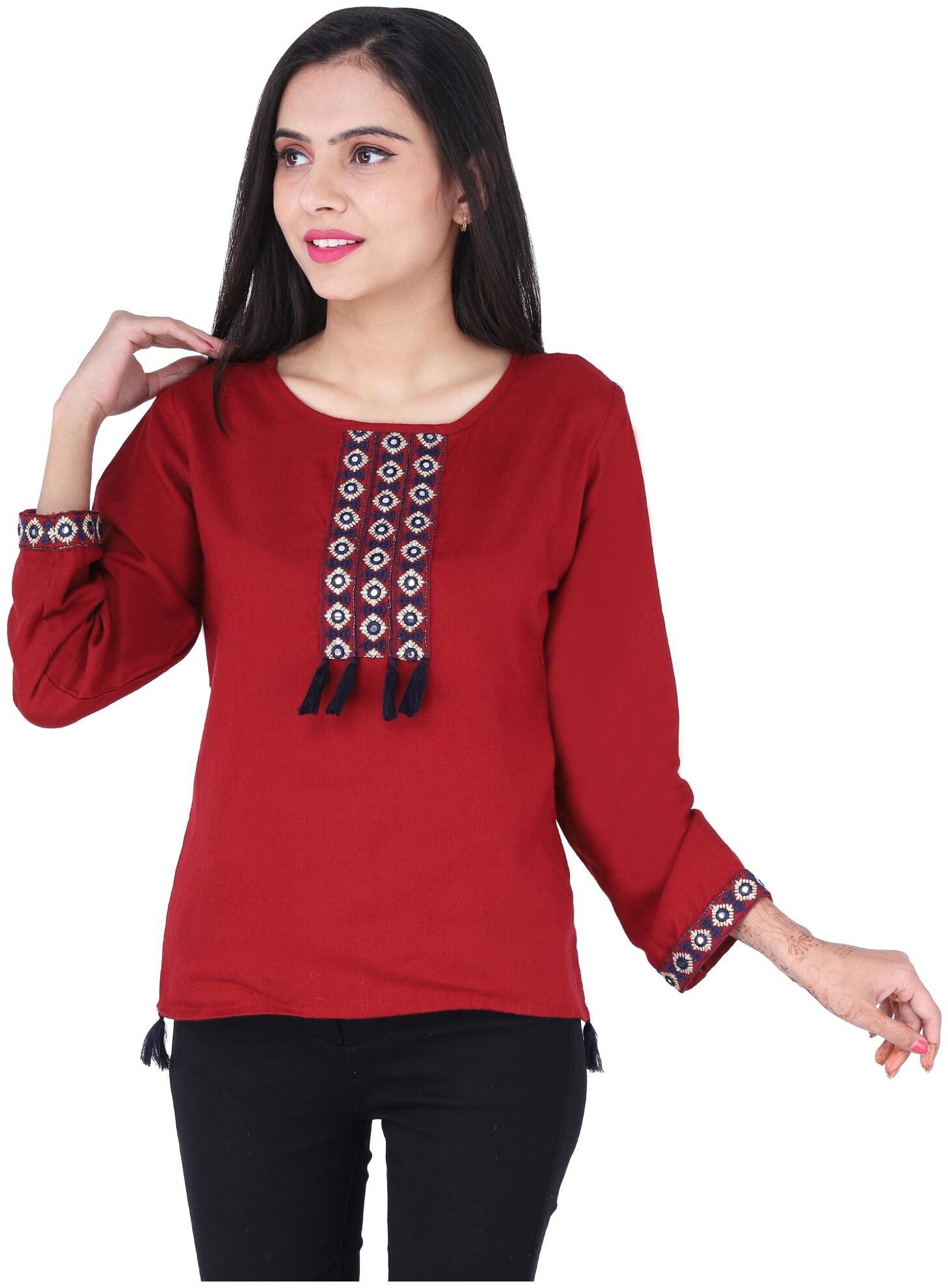 

Jaipuri Shop Women Embroidered Regular top - Maroon