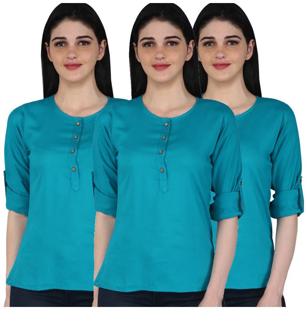 

Jaipuri Shop Women Solid Regular top - Blue