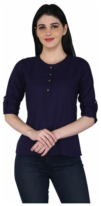 

Jaipuri Shop Women Viscose Rayon Round Neck Casual Regular Top (Navy Blue)