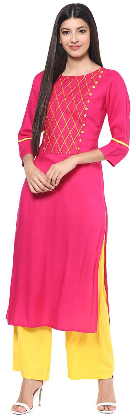 

Jaipur Kurti Women Pink Embroidered Straight Kurta
