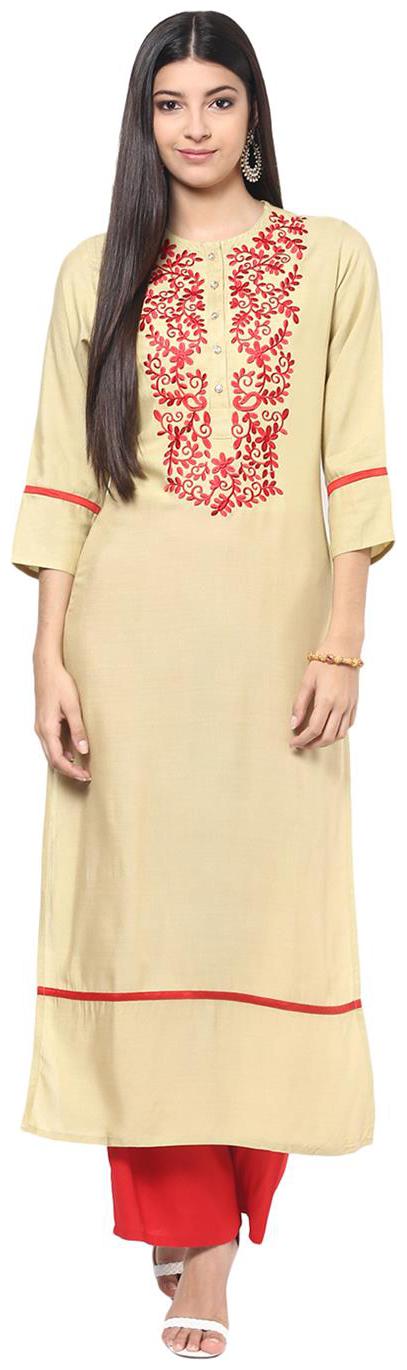 

Jaipur Kurti Women Off White Embroidered Straight Kurta