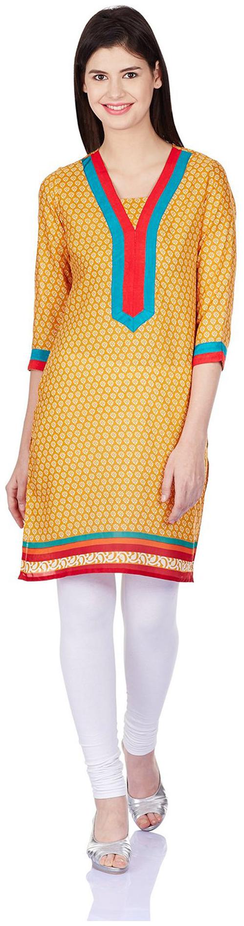 

Jaipur Kurti Women Yellow Printed Straight Kurti