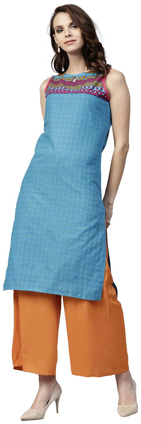 

Jaipur Kurti Women Blue Printed Regular Kurti