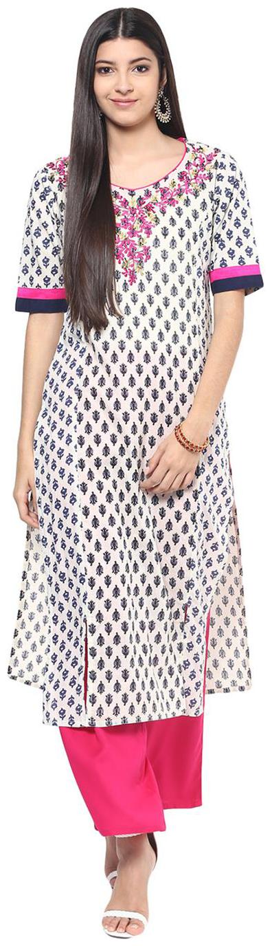 

Jaipur Kurti Women White Embroidered Straight Kurta