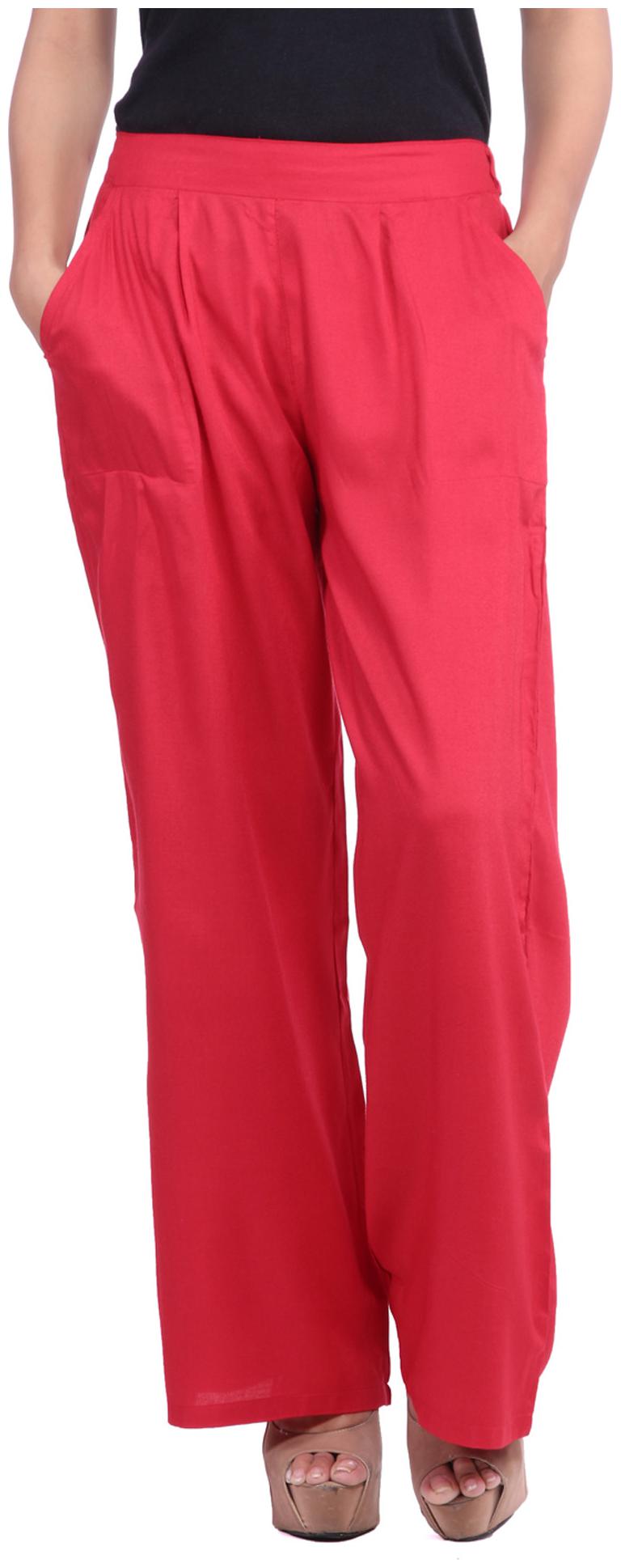 

Jaipurkurti Red Rayon Plazzo