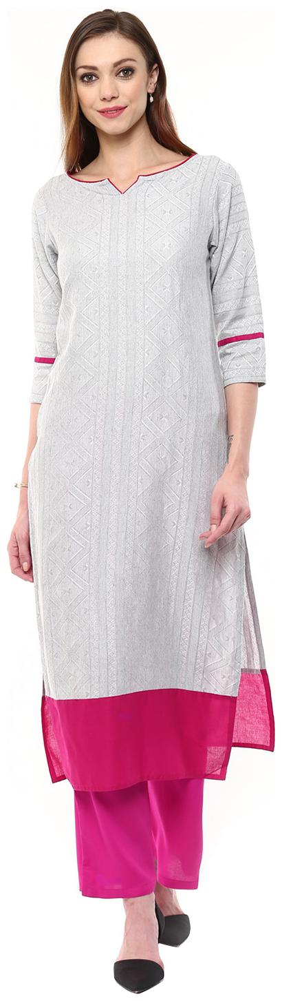 

Jaipur Kurti Women Grey Printed Straight Kurta