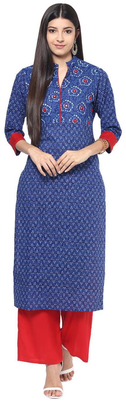 

Jaipur Kurti Women Blue Embroidered Straight Kurti