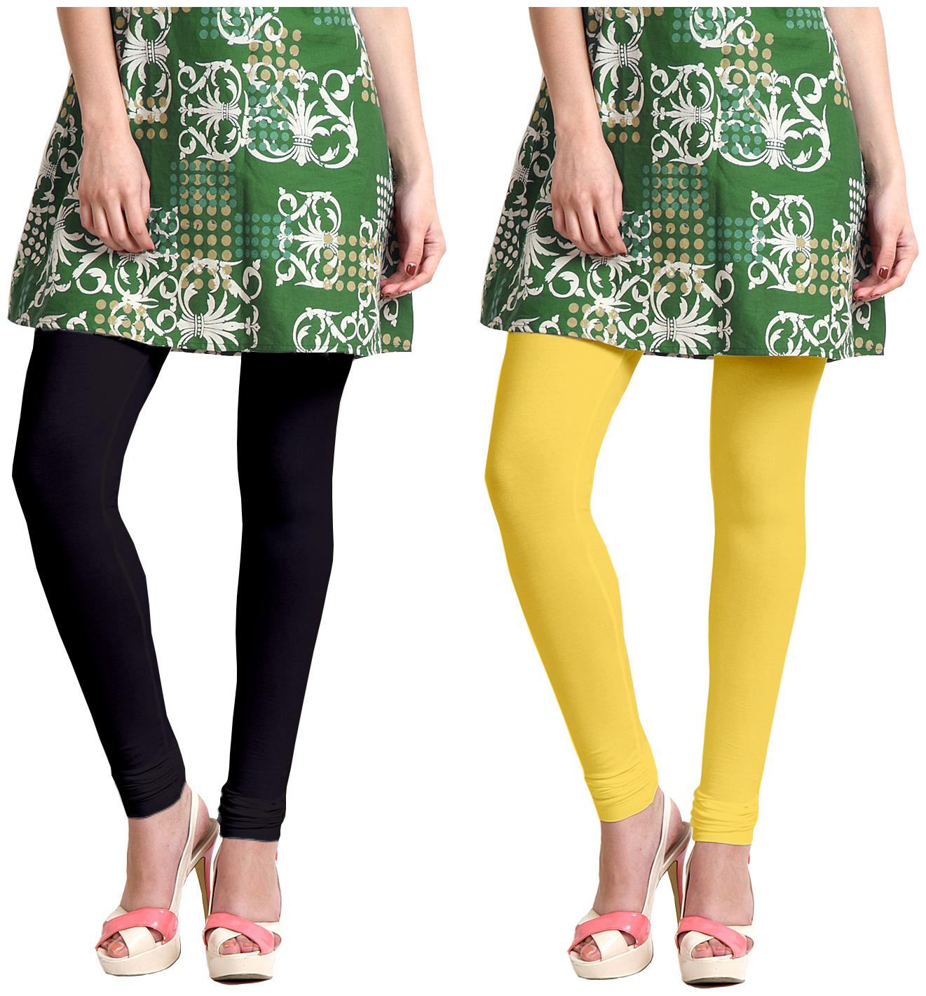 

Jakqo Women Cotton Legging -Black Yellow