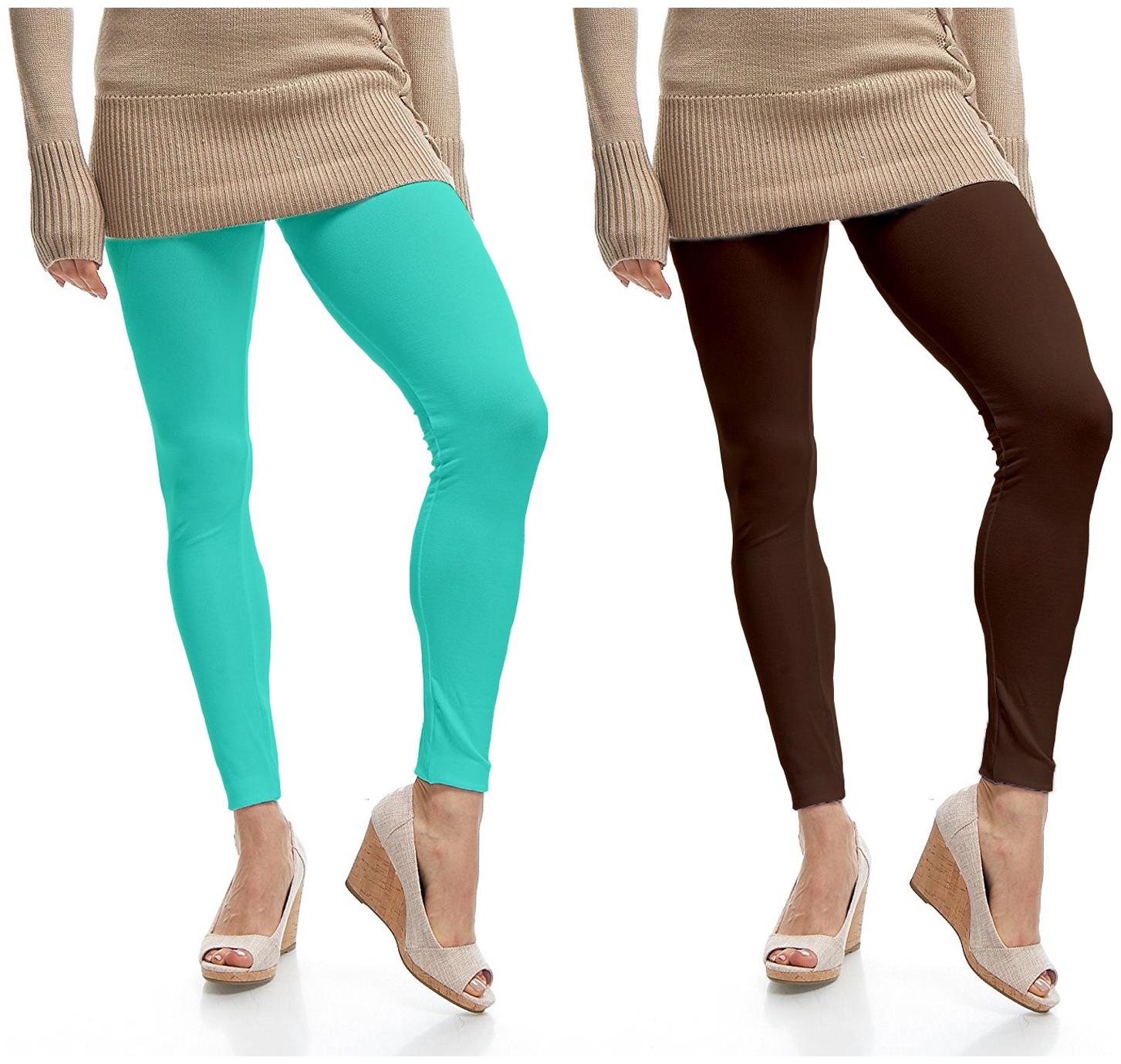 

Jakqo Women Cotton Plain Ankle Length Legging -Green Brown
