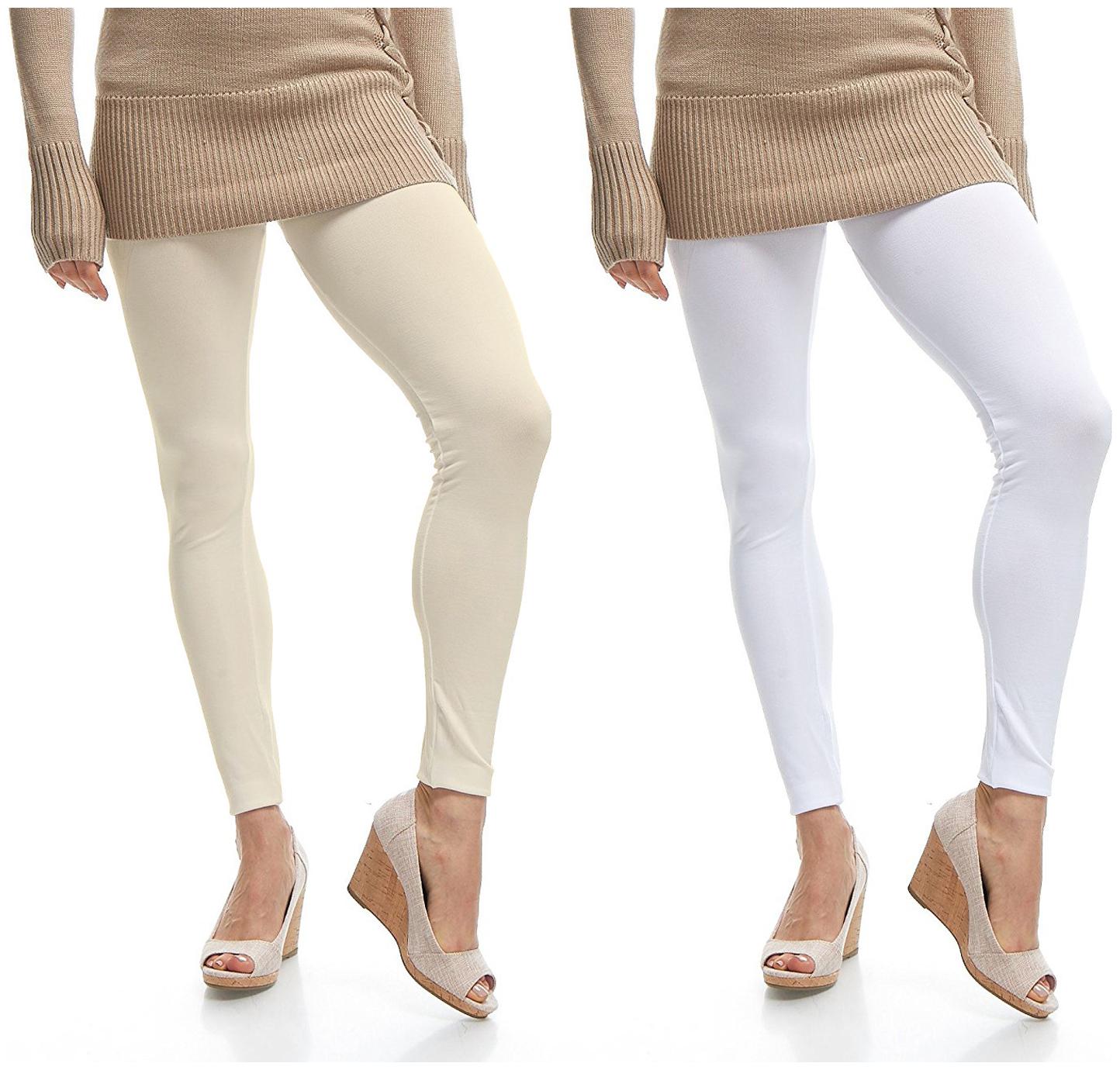 

Jakqo Women Cotton Plain Ankle Length Legging -Cream White