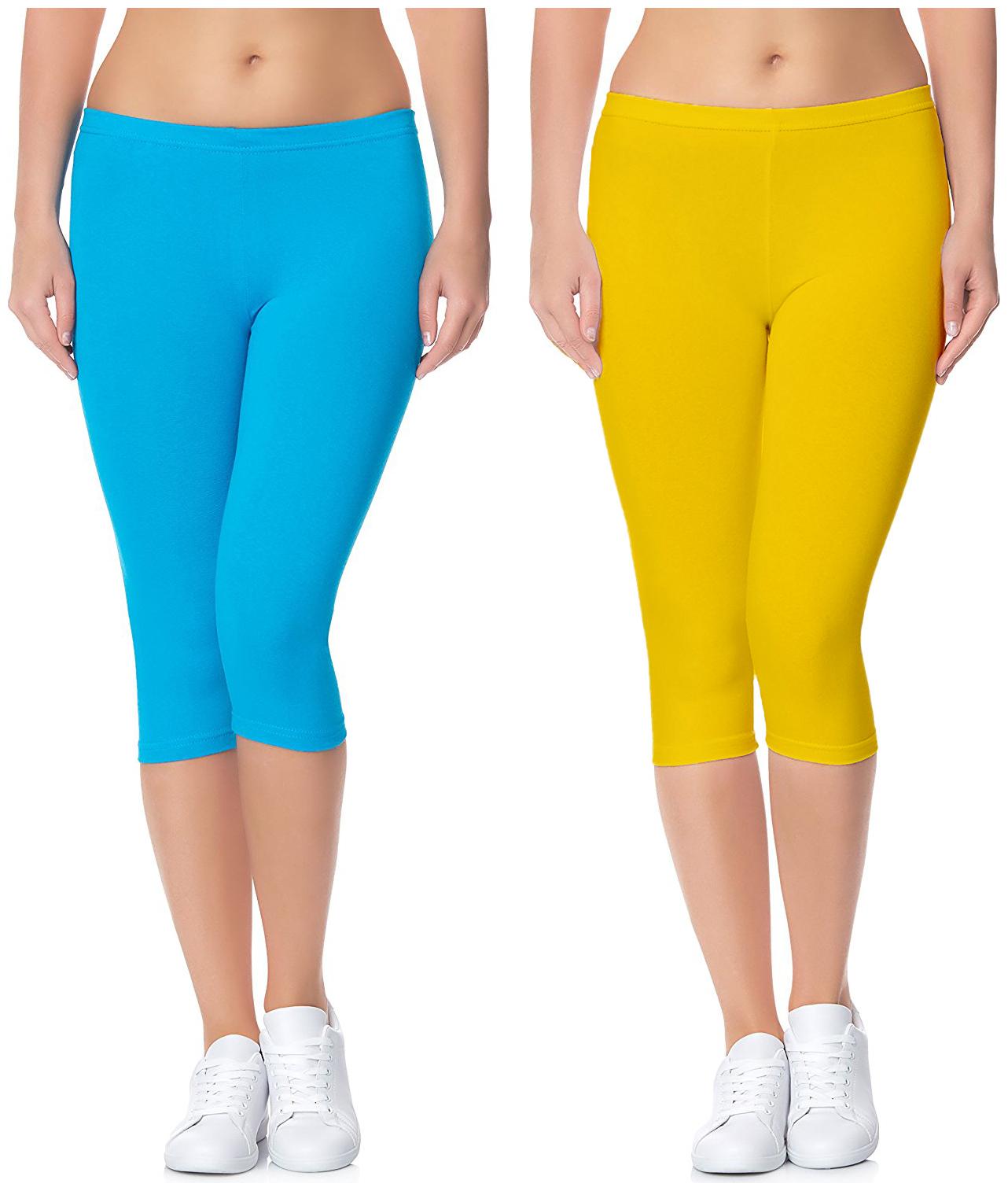 

Jakqo Women Solid Regular capri - Blue Yellow