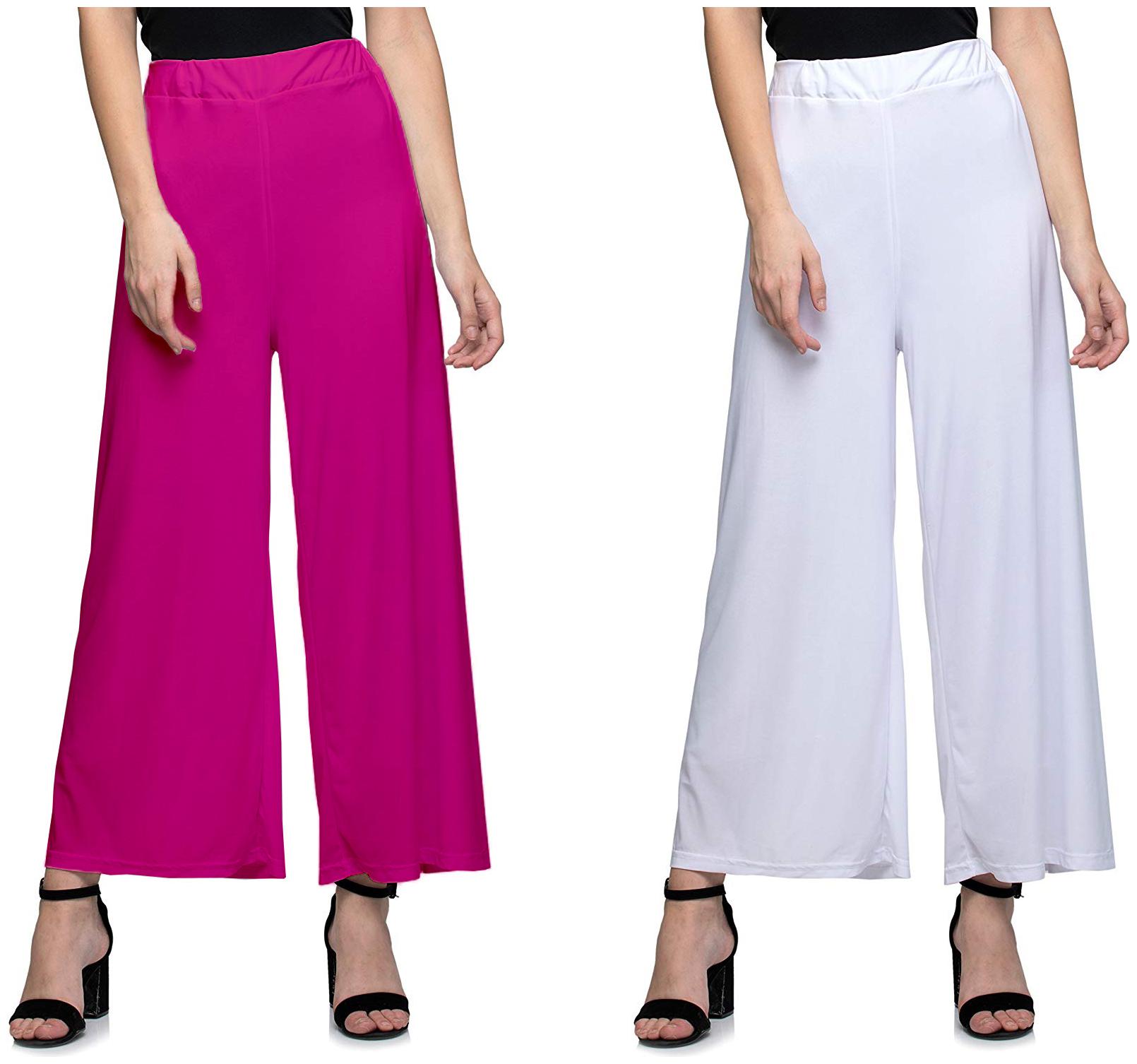 

Jakqo Women Bottom Wear Synthetic Palazzo (Free Size - Pack of 2 - Pink - White)