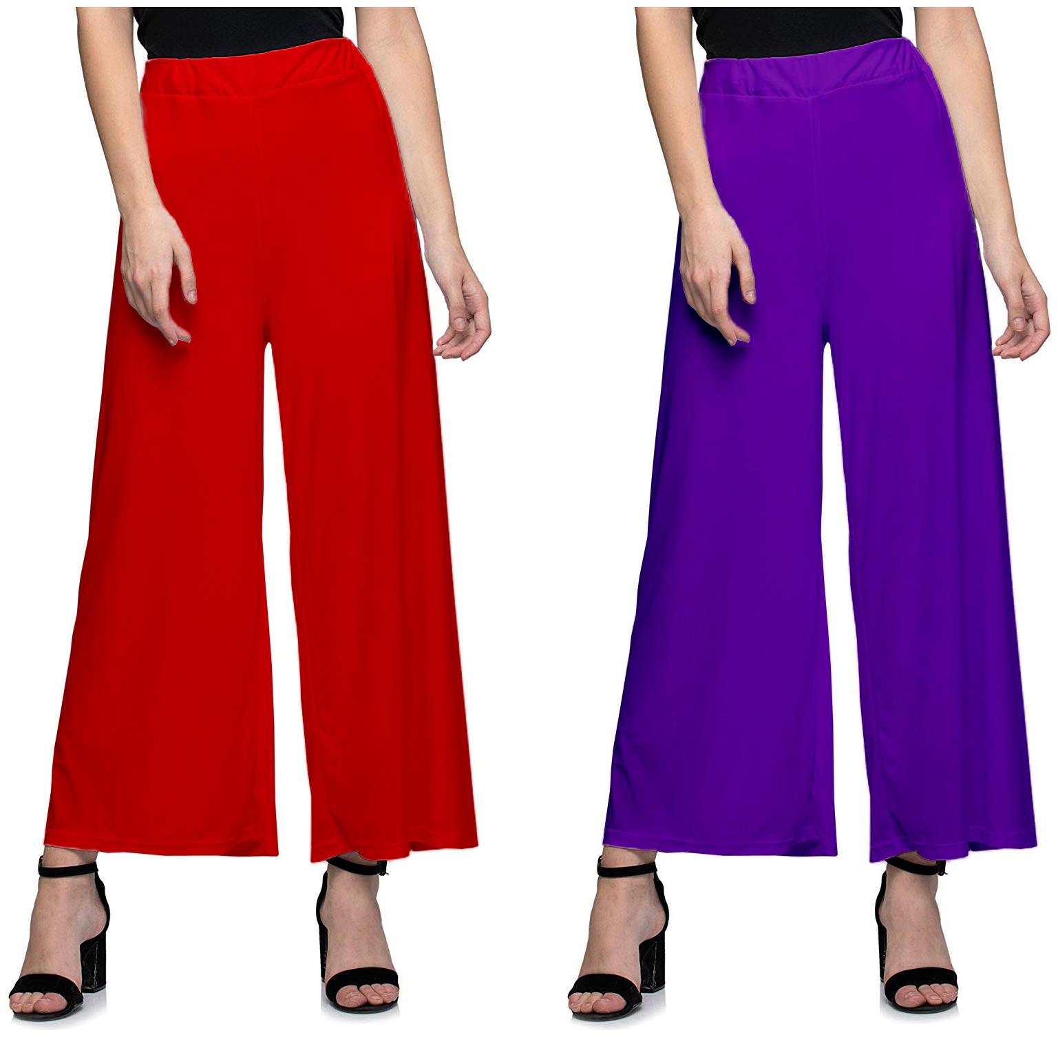 

Jakqo Women Bottom Wear Synthetic Palazzo (Free Size - Pack of 2 - Red - Purple)