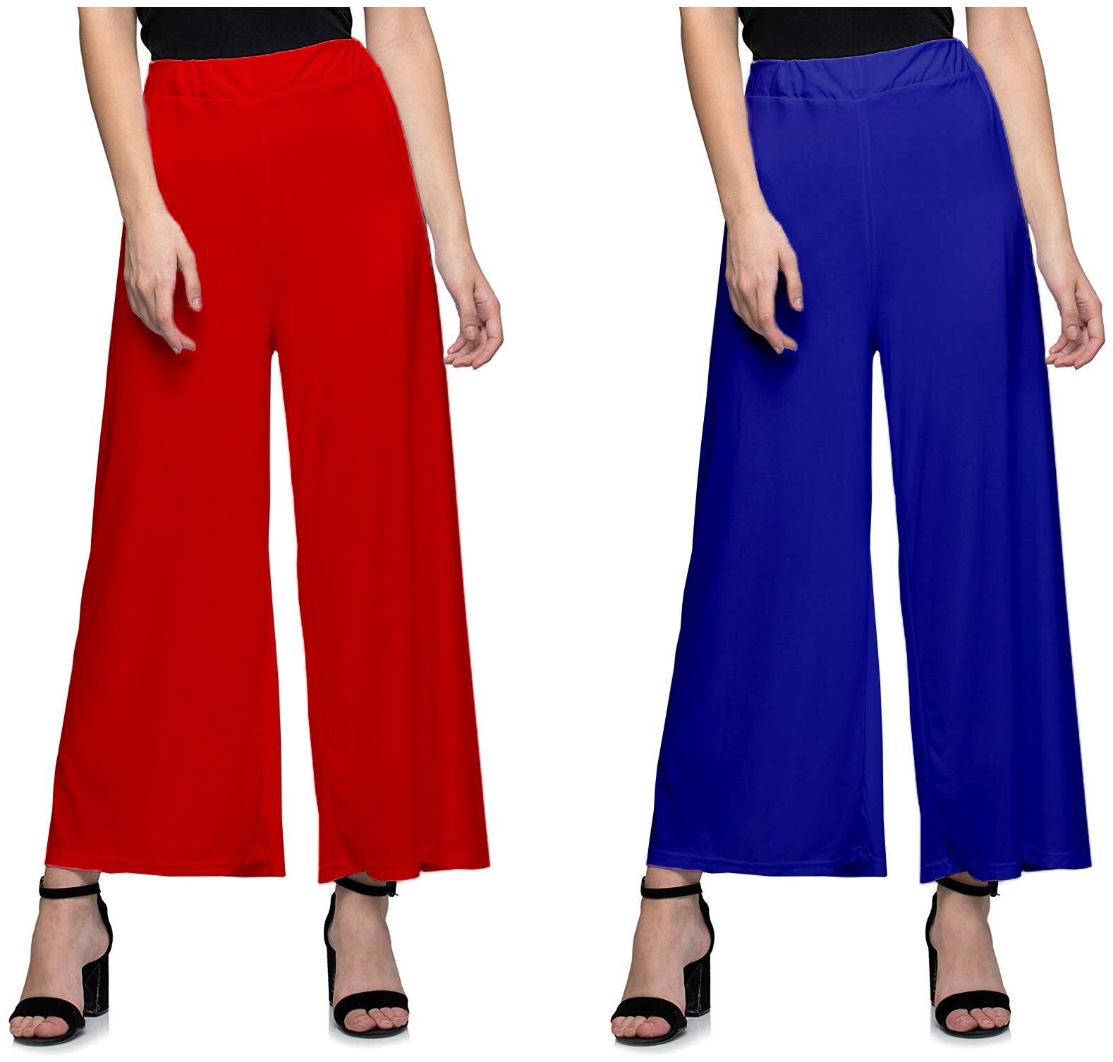 

Jakqo Women Bottom Wear Synthetic Palazzo (Free Size - Pack of 2 - Red - Blue)