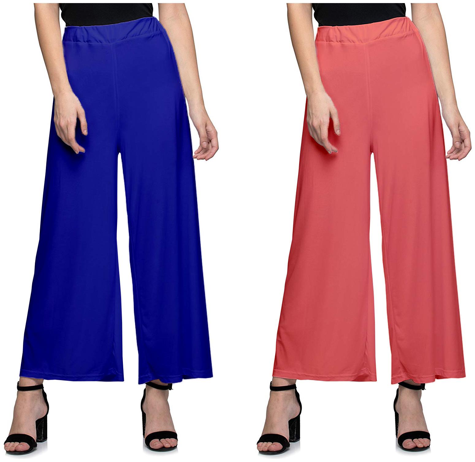 

Jakqo Women Bottom Wear Synthetic Palazzo (Free Size - Pack of 2 - Blue - Peach)