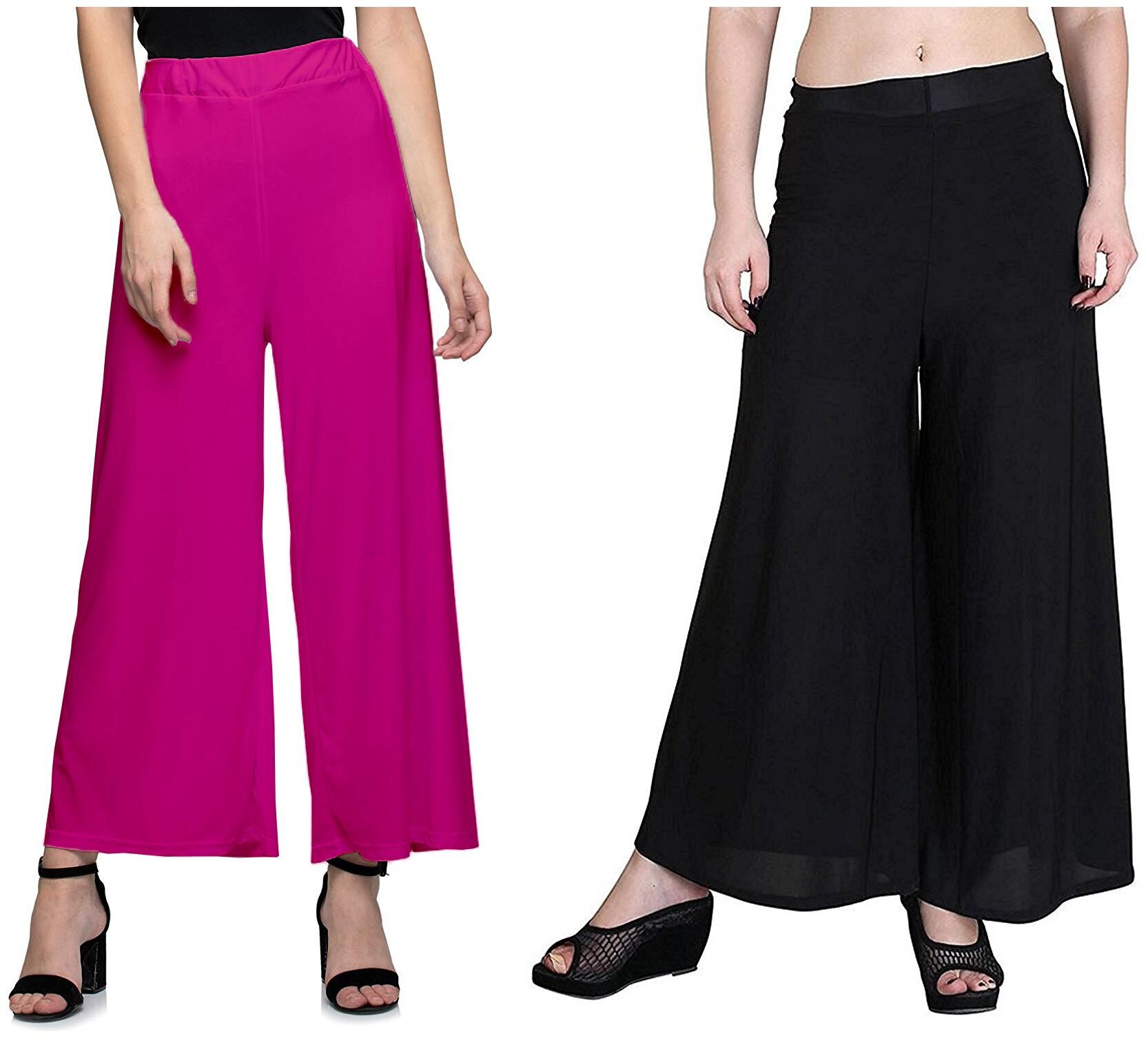 

Jakqo Women Bottom Wear Synthetic Palazzo (Free Size - Pack of 2 - Pink - Black)