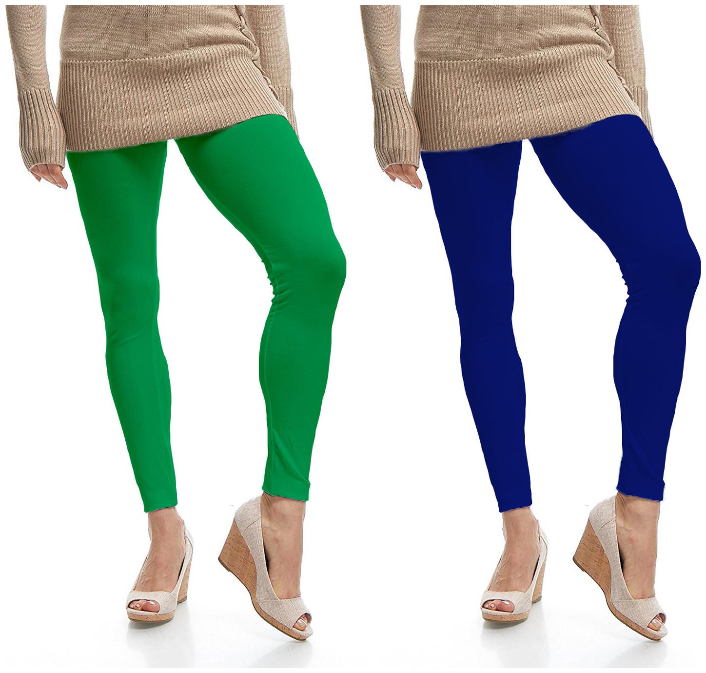 

Jakqo Women Cotton Plain Ankle Length Legging -Green Blue
