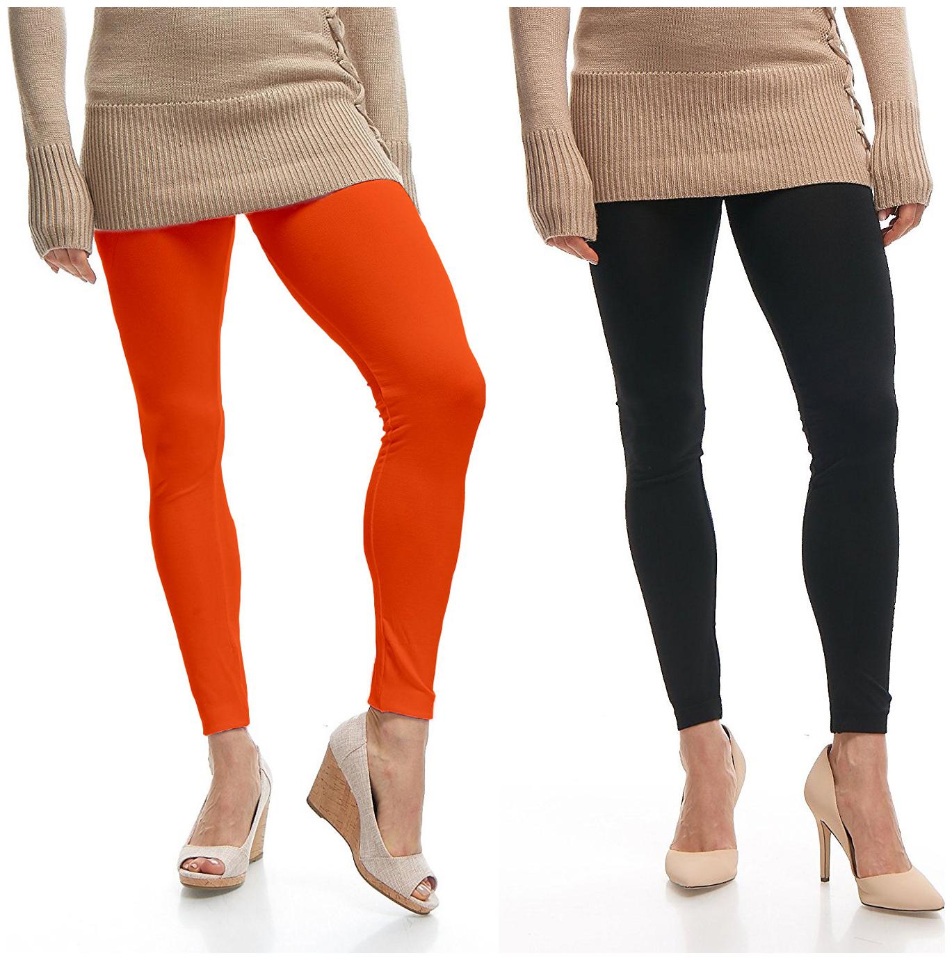 

Jakqo Women Cotton Plain Ankle Length Legging -Orange Black