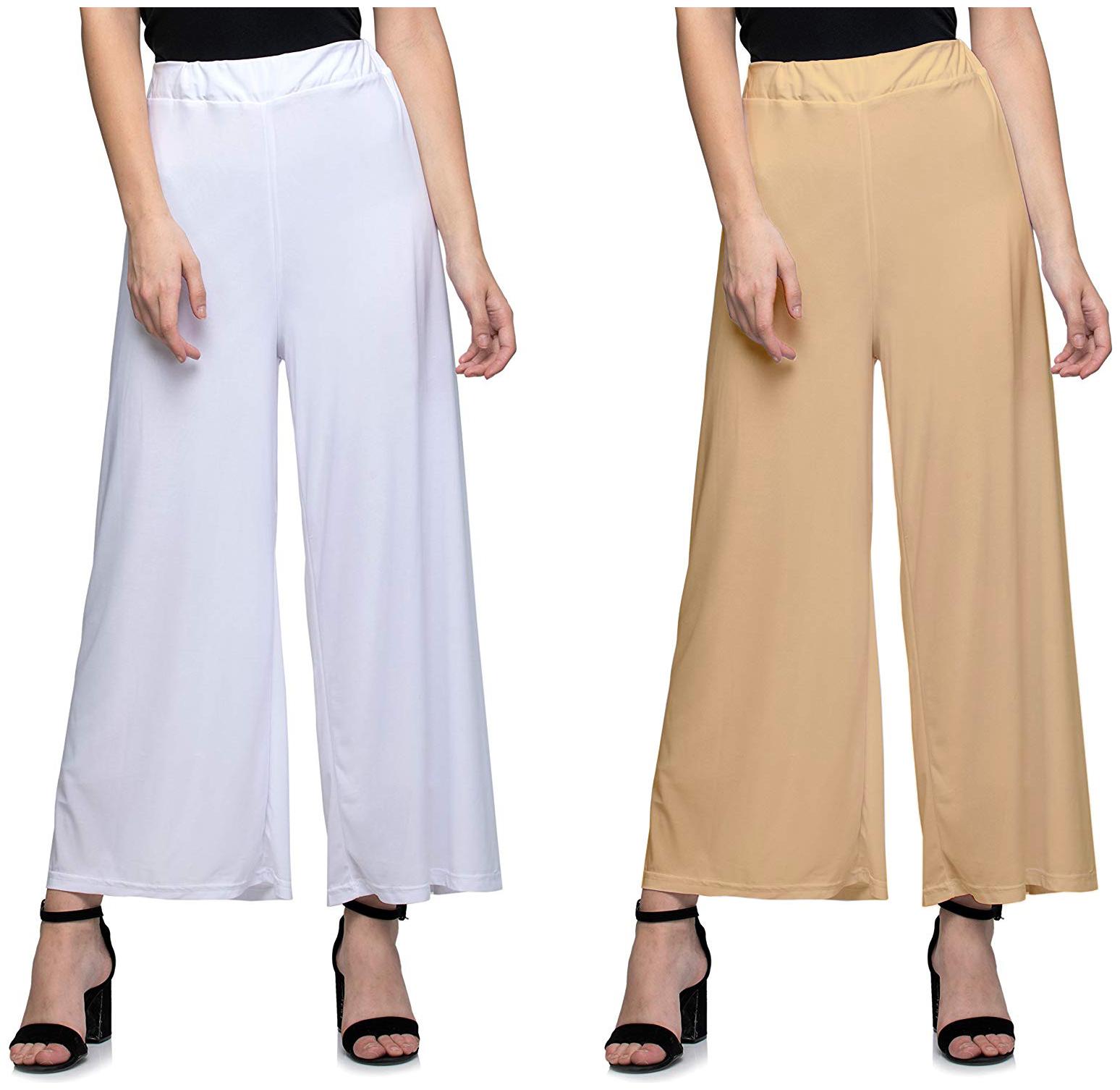 

Jakqo Women Bottom Wear Synthetic Palazzo (Free Size - Pack of 2 - White - Beige)