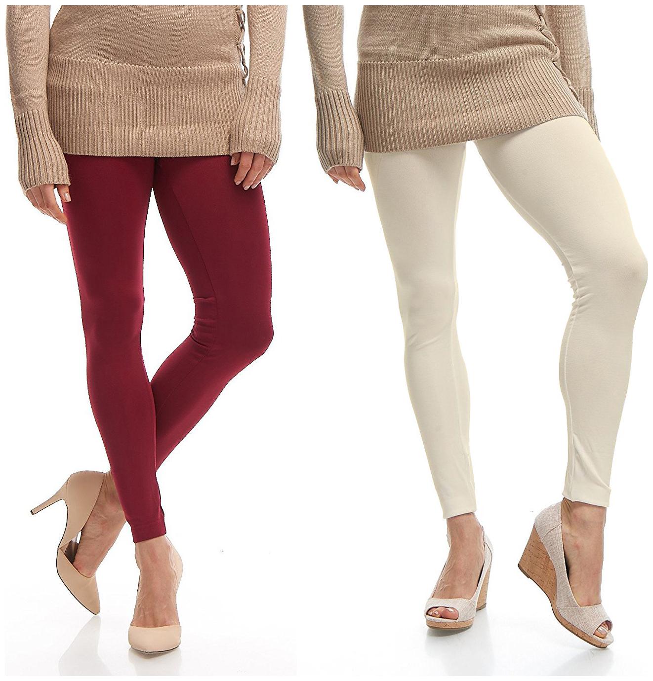 

Jakqo Women Cotton Plain Ankle Length Legging -Maroon Cream