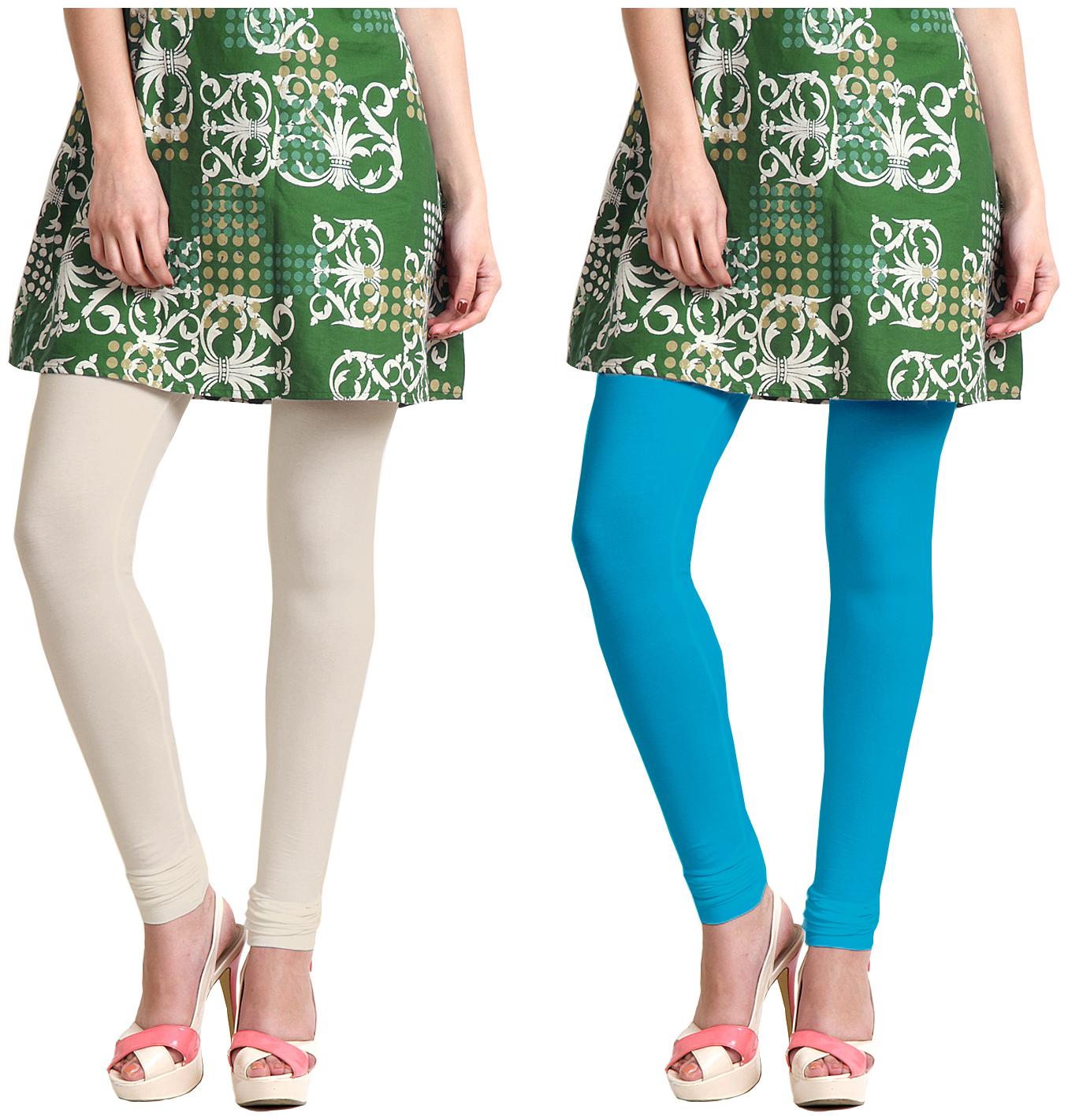 

Jakqo Women Cotton Legging -Cream Blue