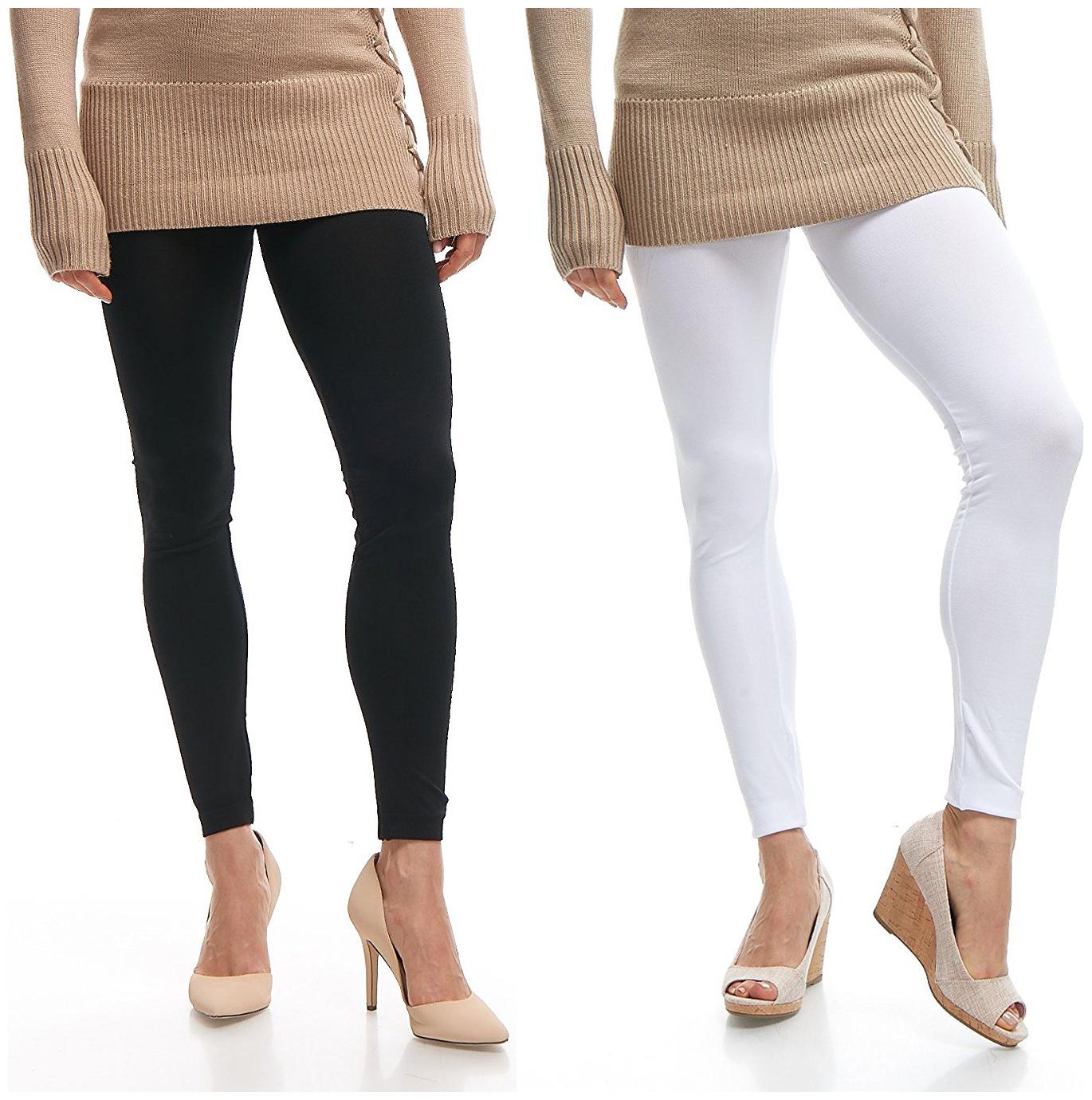 

Jakqo Women Cotton Plain Ankle Length Legging -Black White