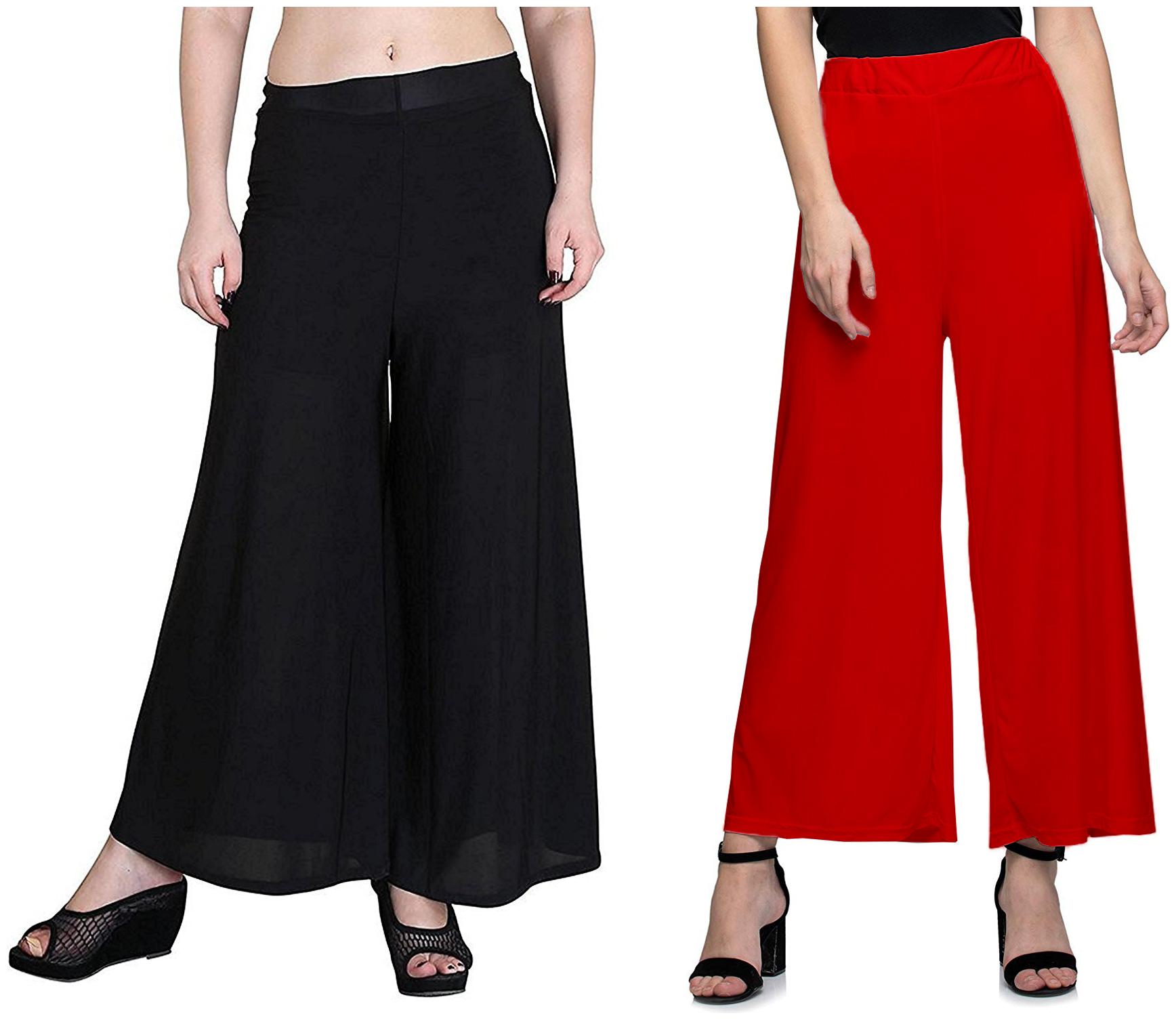 

Jakqo Women Bottom Wear Synthetic Palazzo (Free Size - Pack of 2 - Black - Red)