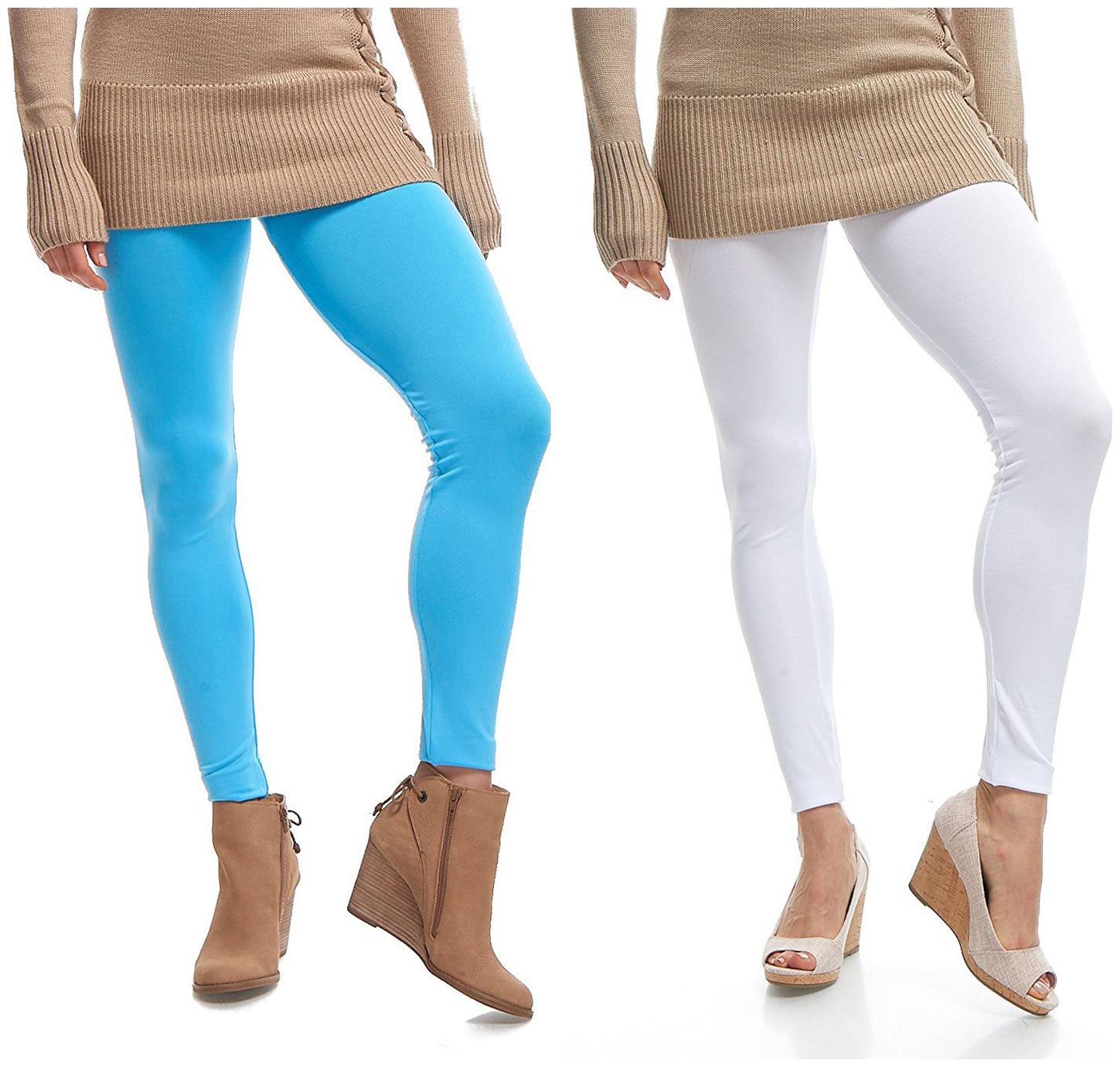

Jakqo Women Cotton Plain Ankle Length Legging -Blue White