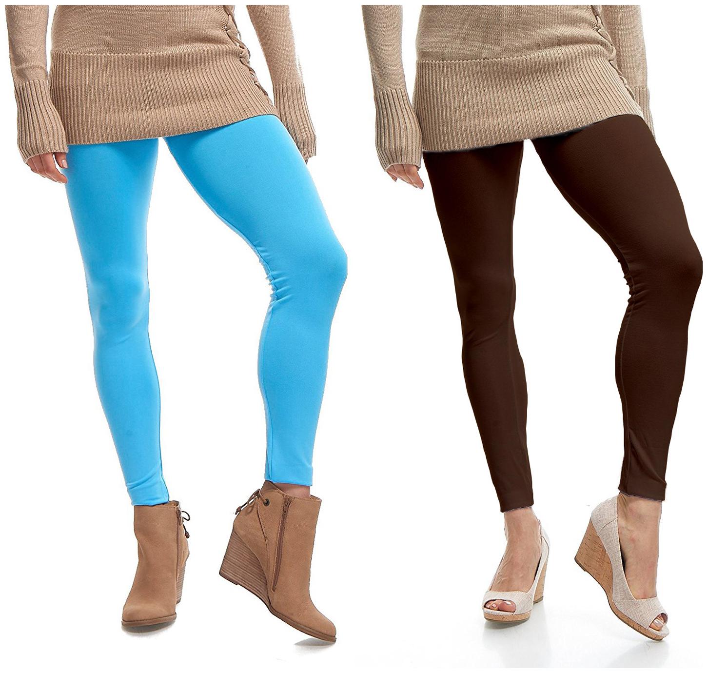 

Jakqo Women Cotton Plain Ankle Length Legging -Blue Brown