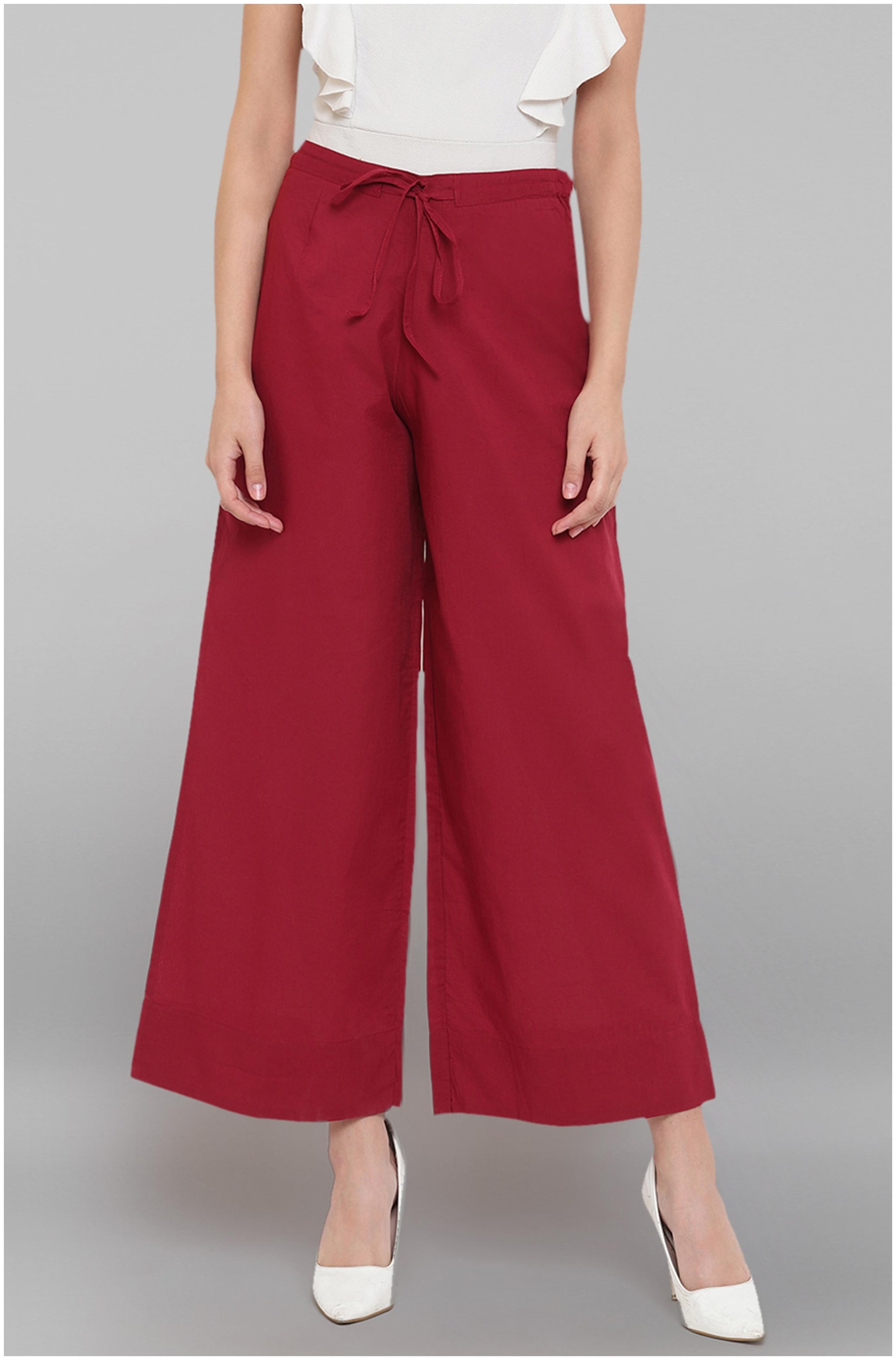 

Janasya Maroon Solid Straight Palazzo