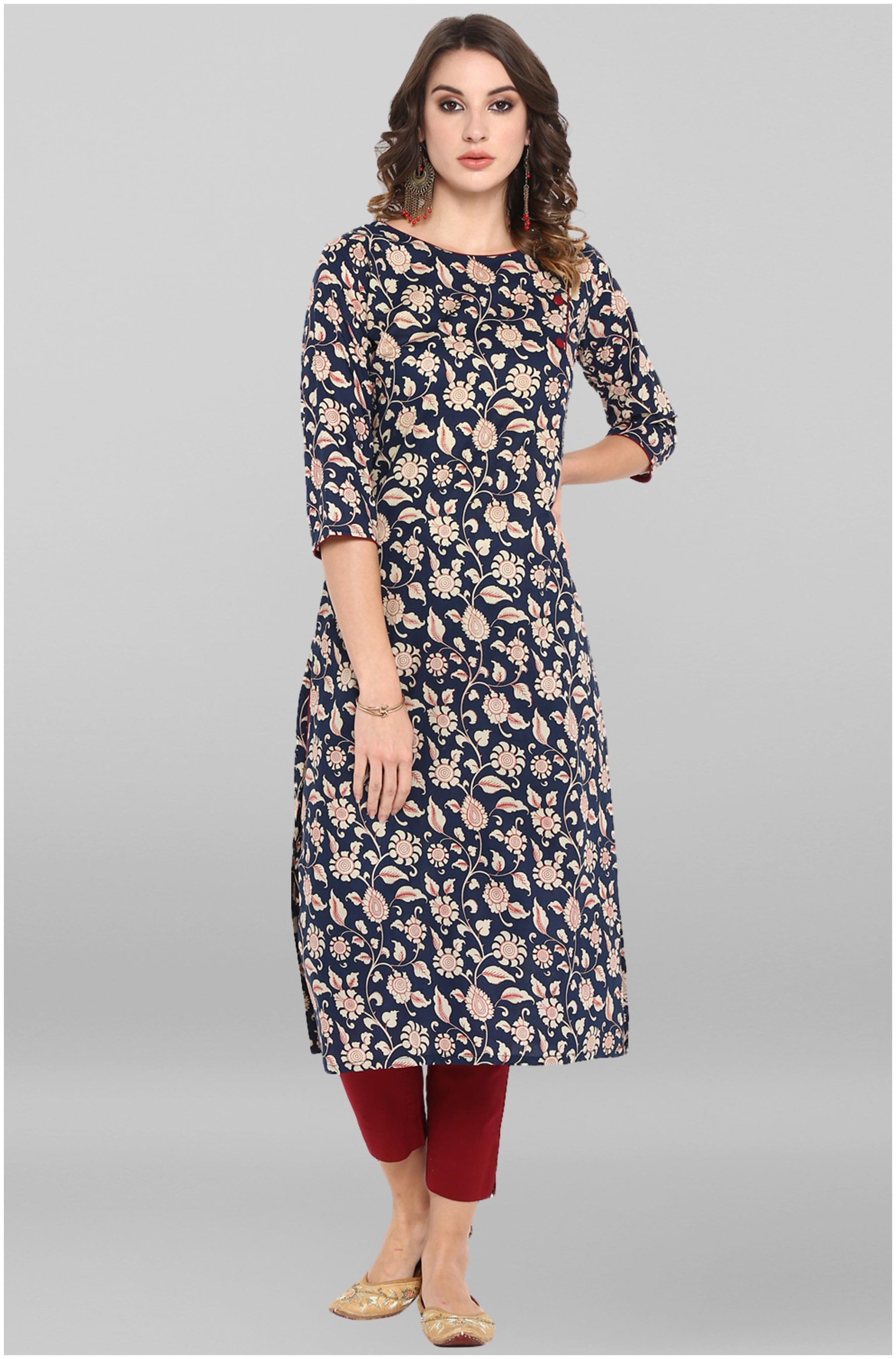 

Janasya Cotton Straight Fit Kurta With Pants Blue