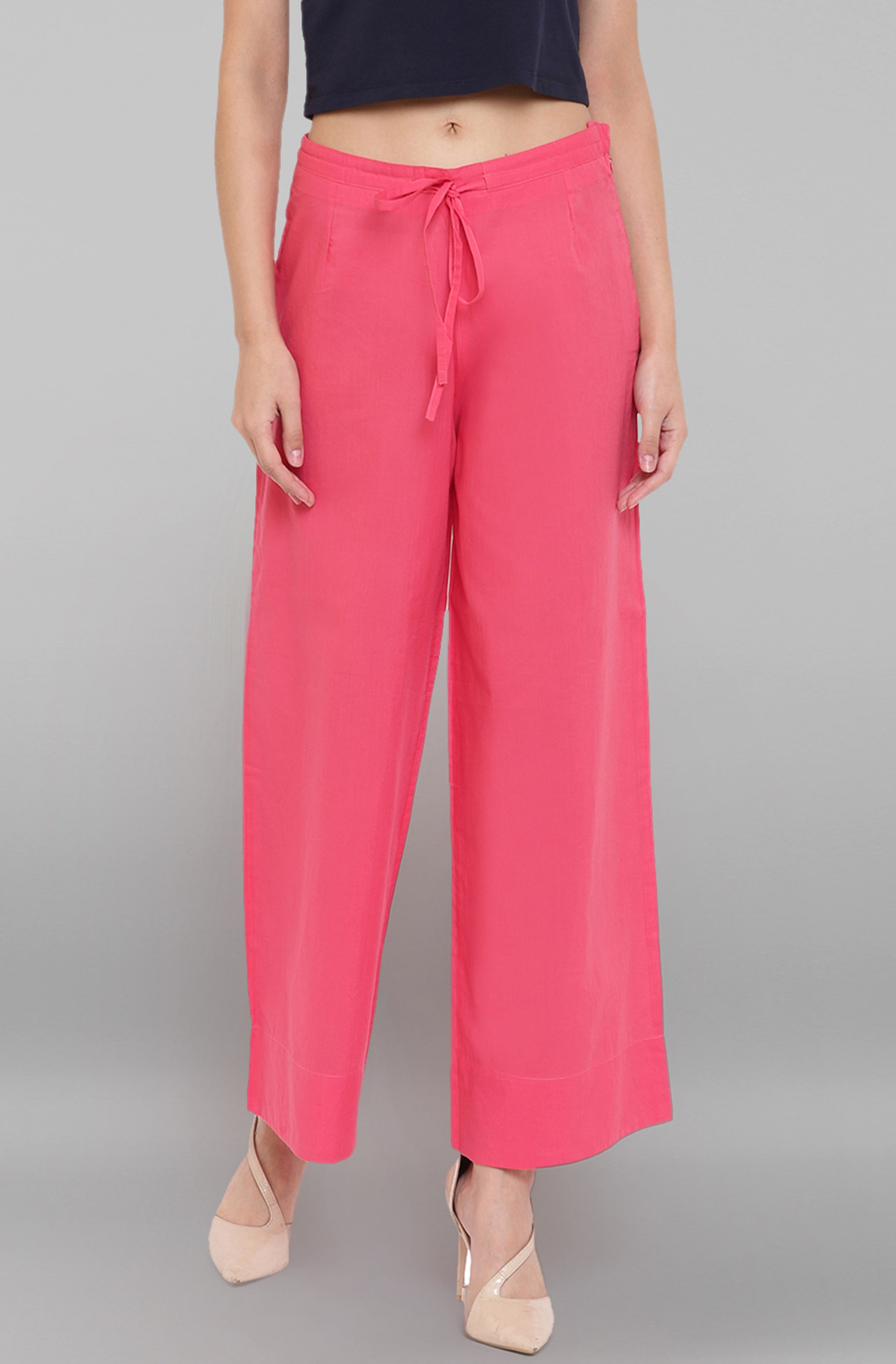 

Janasya Pink Solid Straight Palazzo