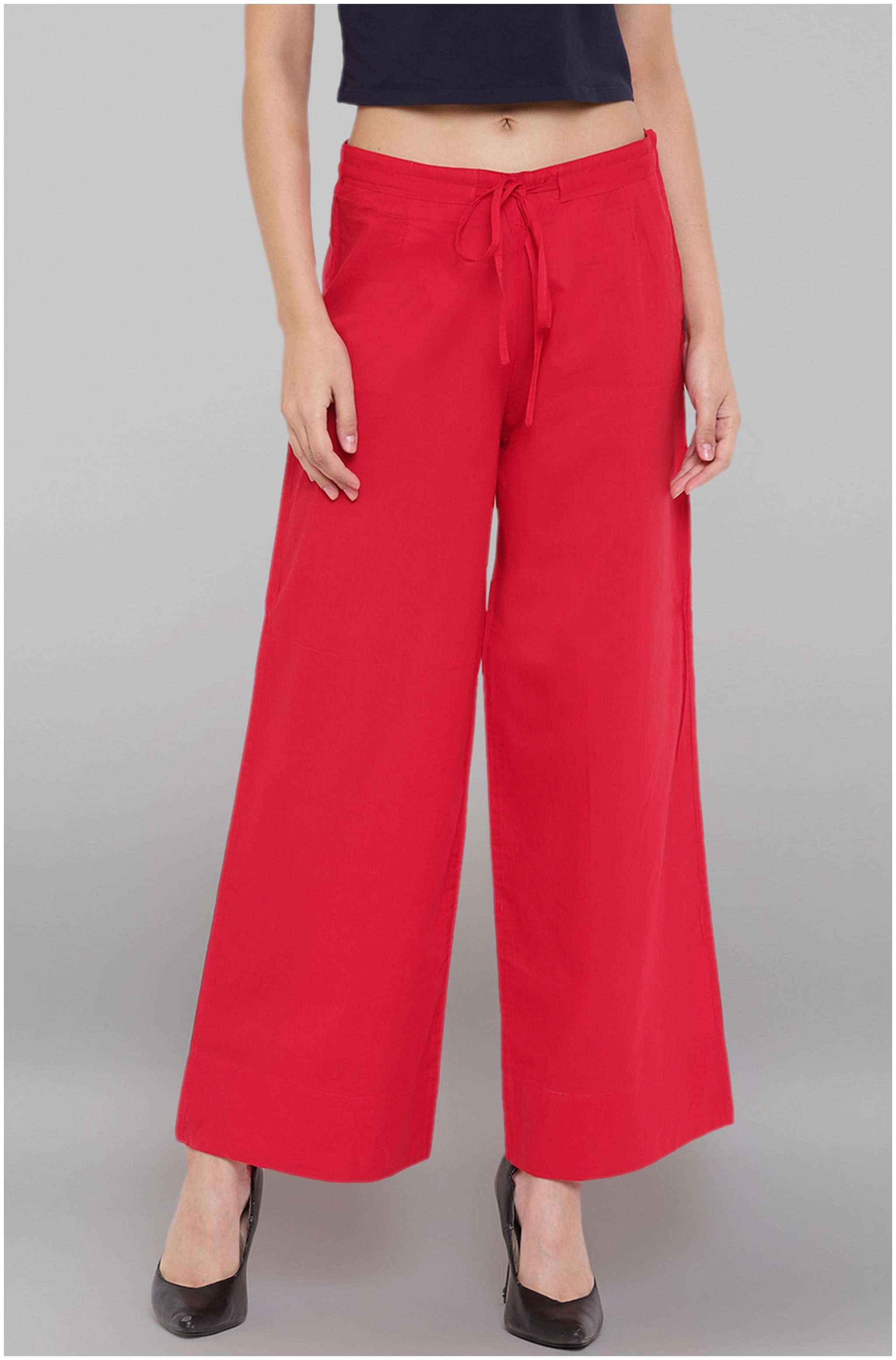 

Janasya Red Solid Straight Palazzo