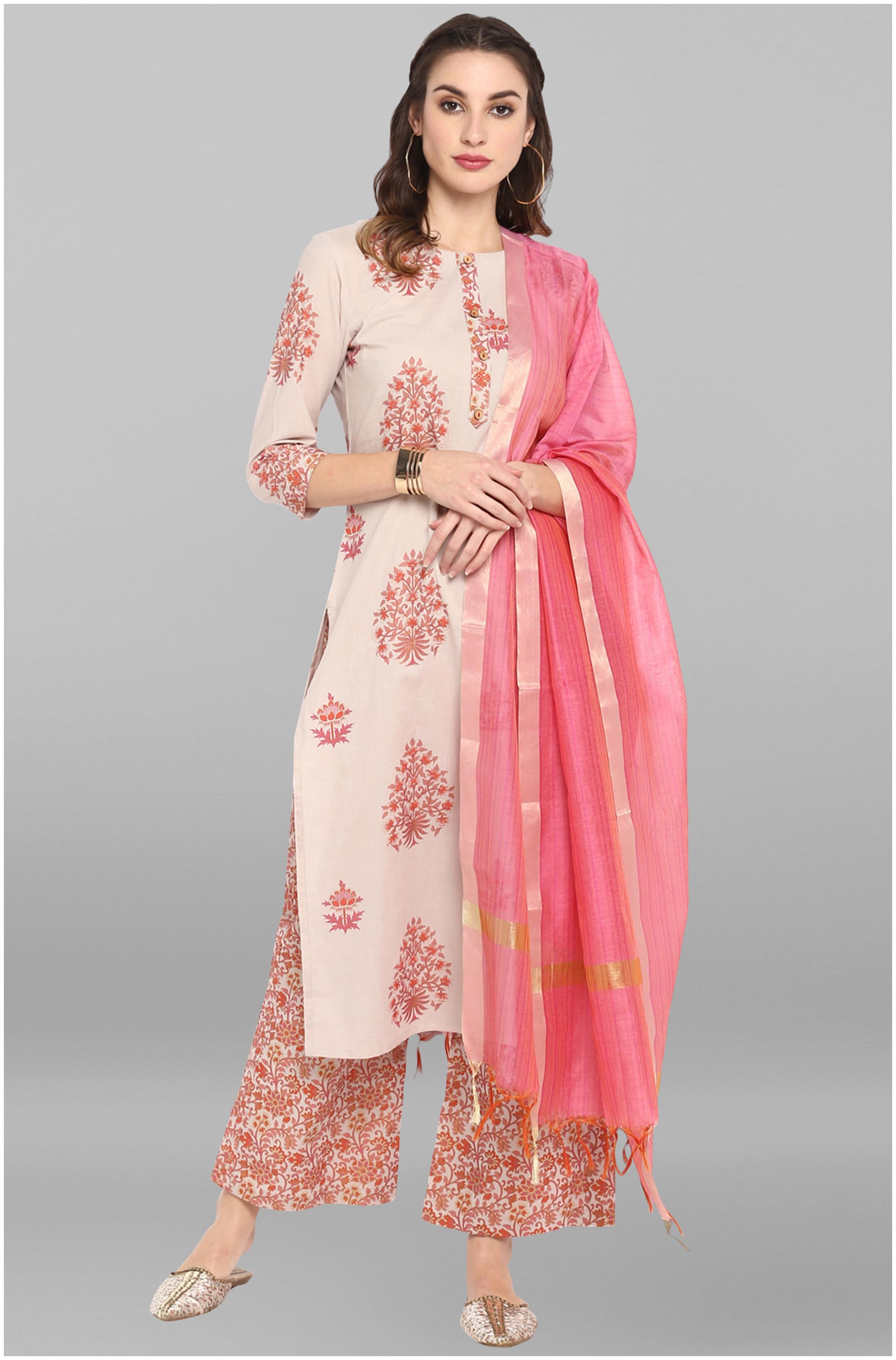 

Janasya Women Multi Printed Straight Kurta With Palazzo And Dupatta