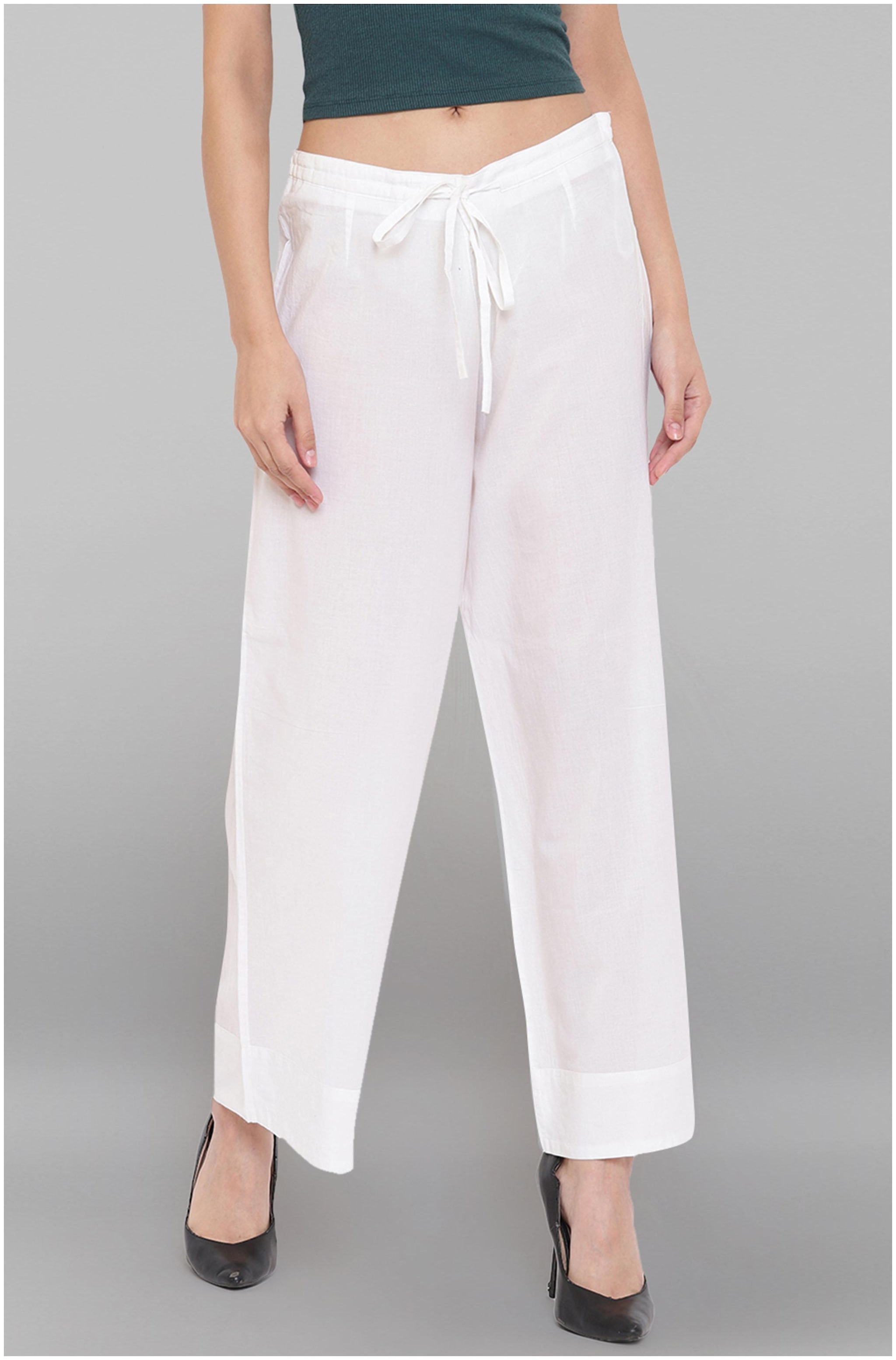 

Janasya White Solid Straight Palazzo