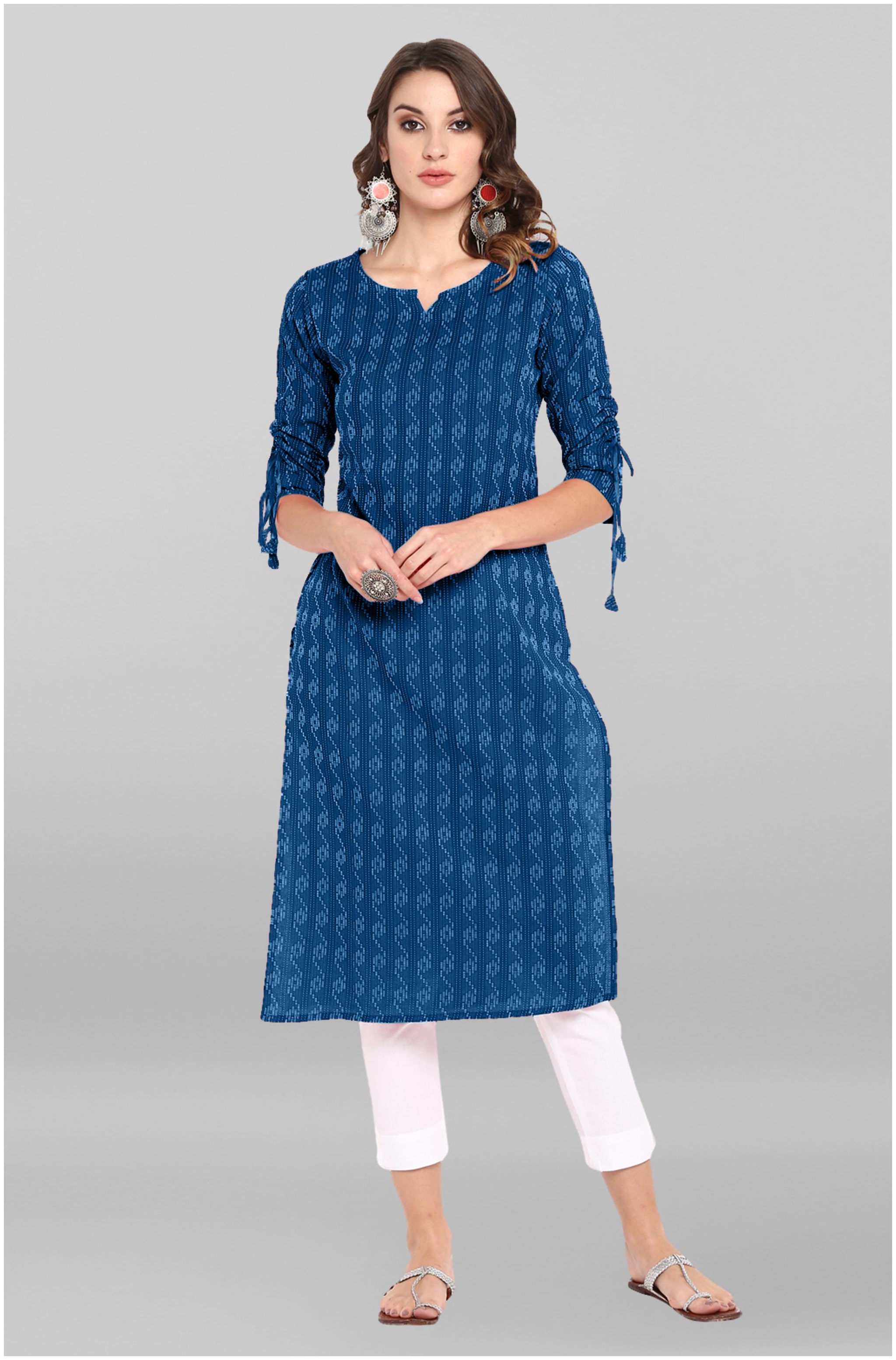

Janasya Women Blue Geometric Straight Kurta