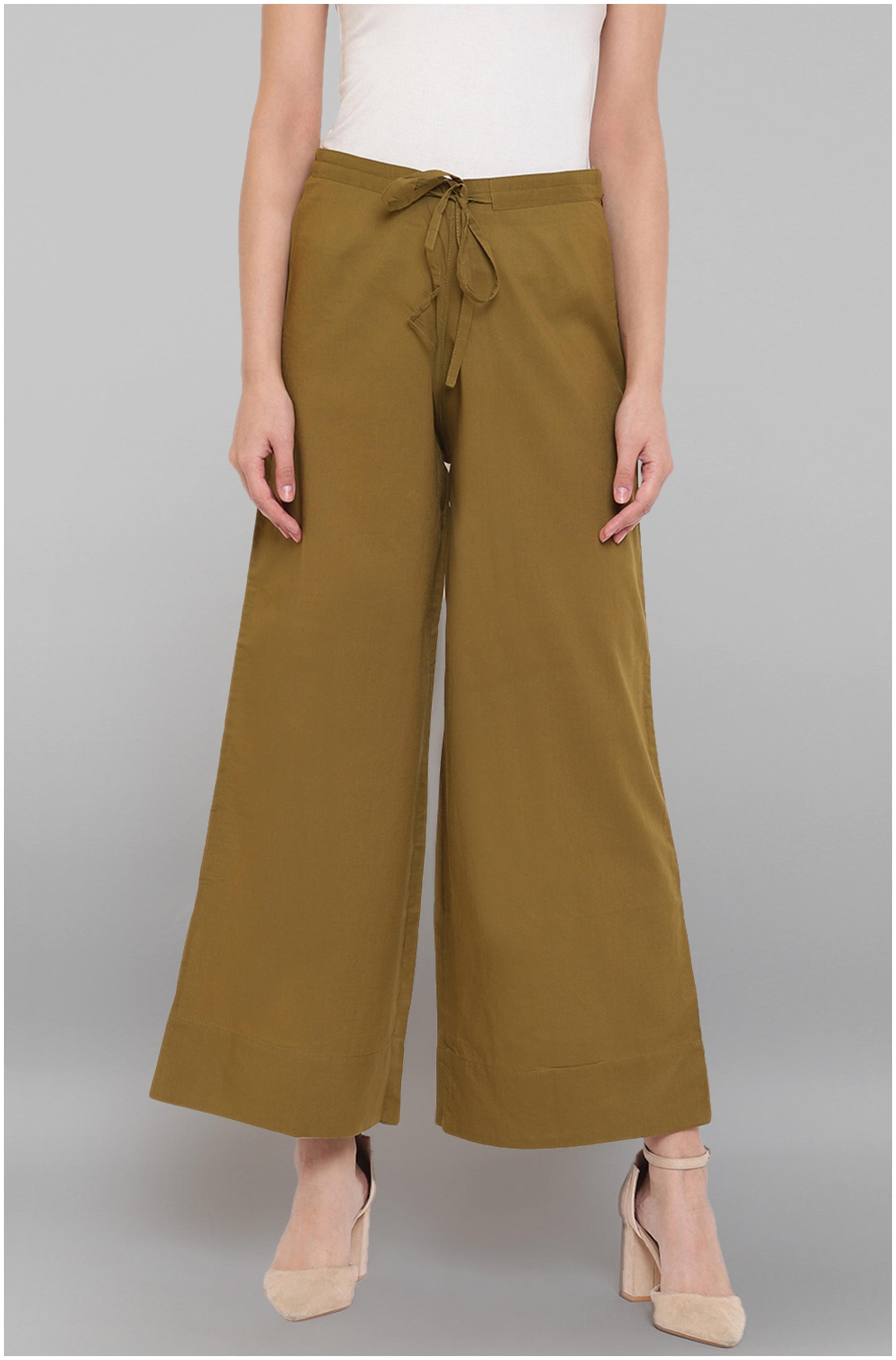 

Janasya Green Solid Straight Palazzo