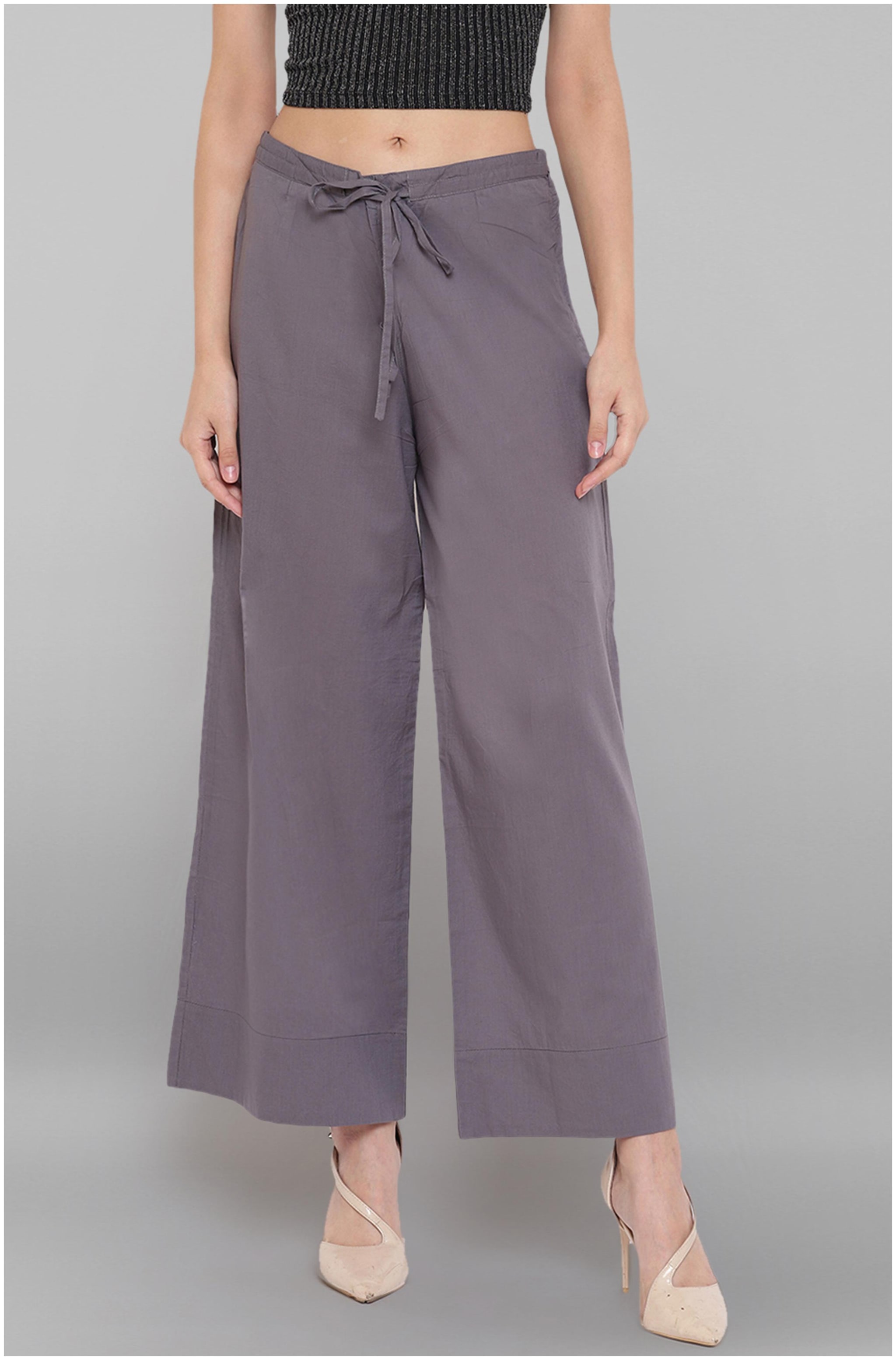 

Janasya Grey Solid Straight Palazzo