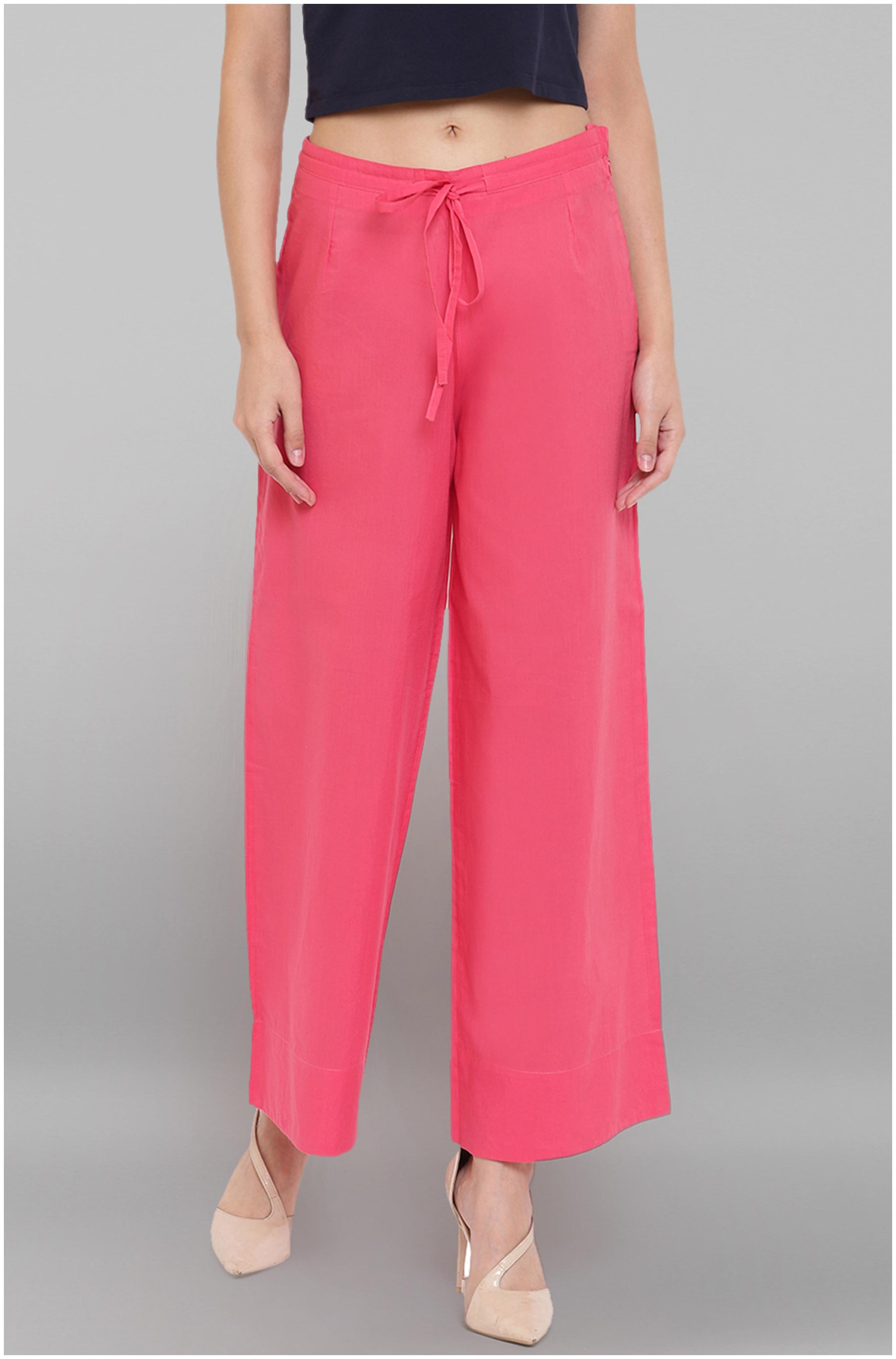 

Janasya Pink Solid Straight Palazzo