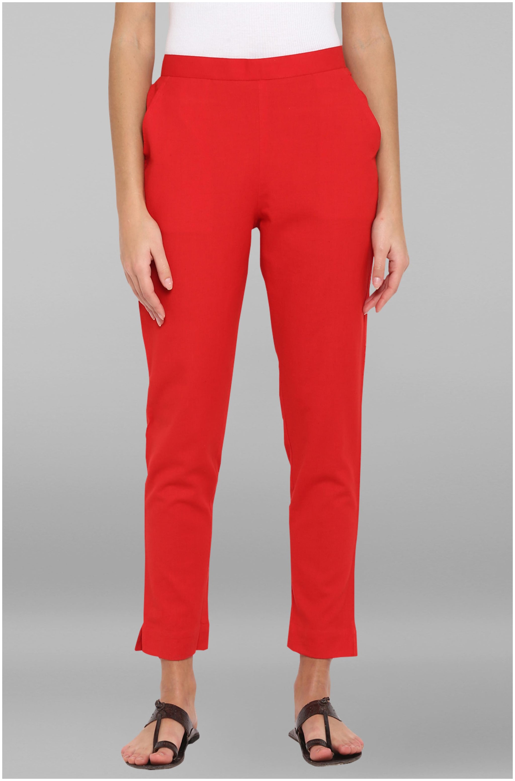 

Janasya Women Red Regular fit Regular pants