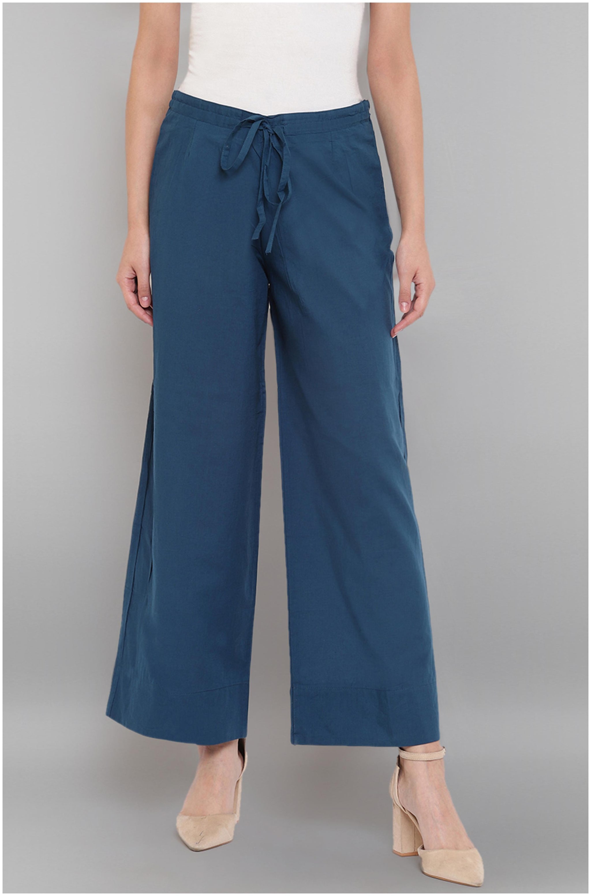 

Janasya Turquoise Solid Straight Palazzo