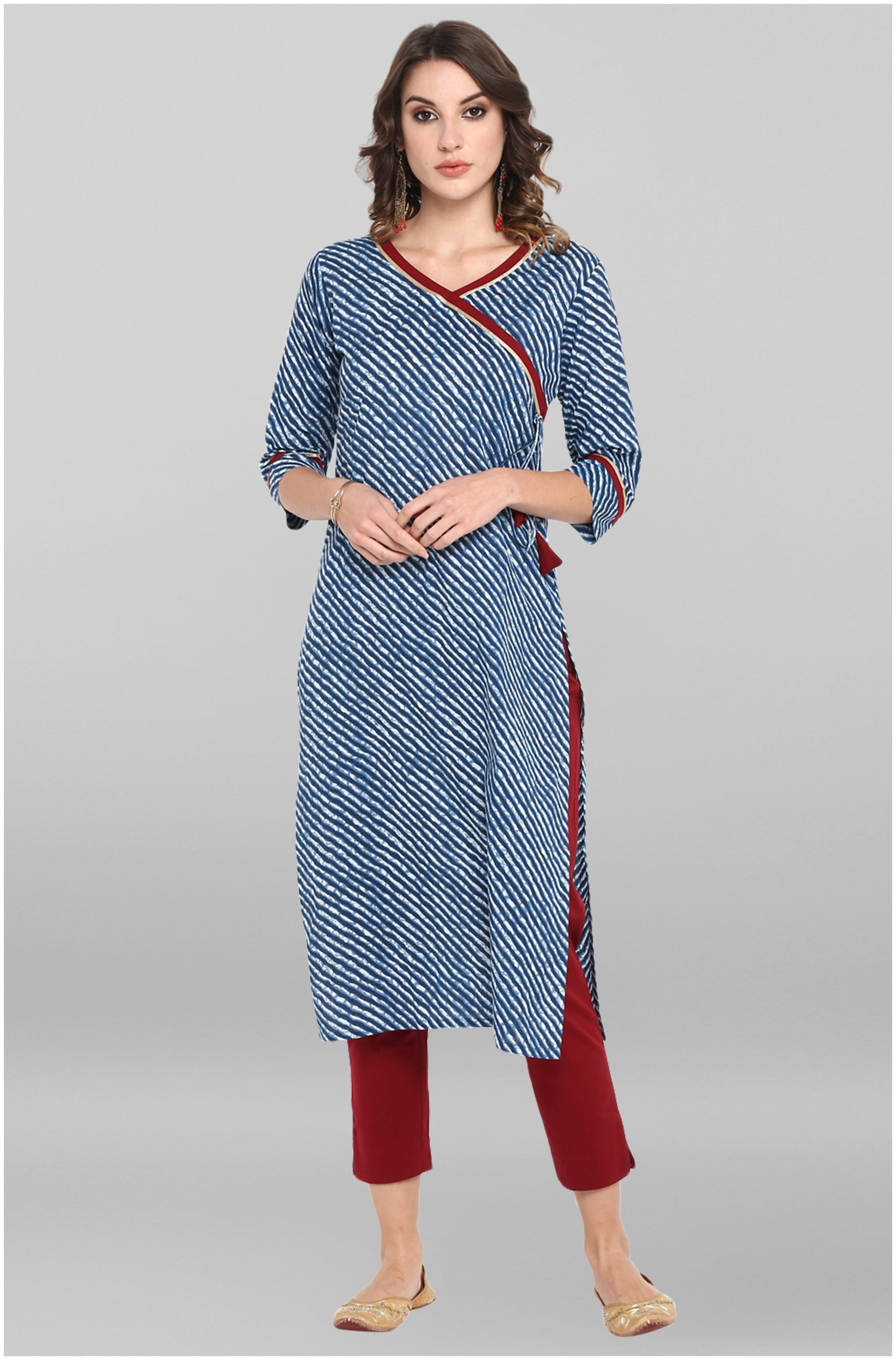 

Janasya Cotton Straight Fit Kurta With Pants Blue