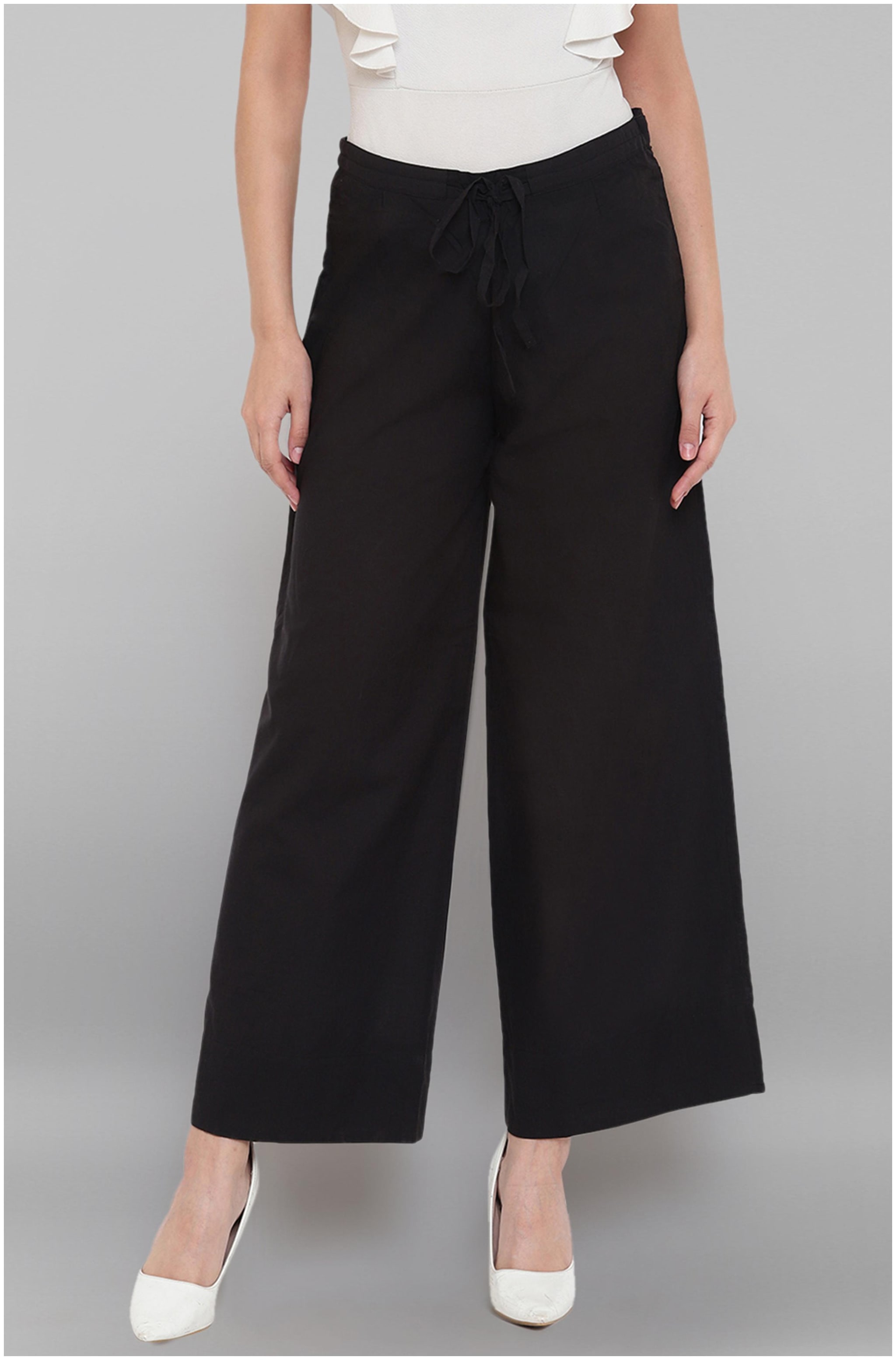 

Janasya Black Solid Straight Palazzo