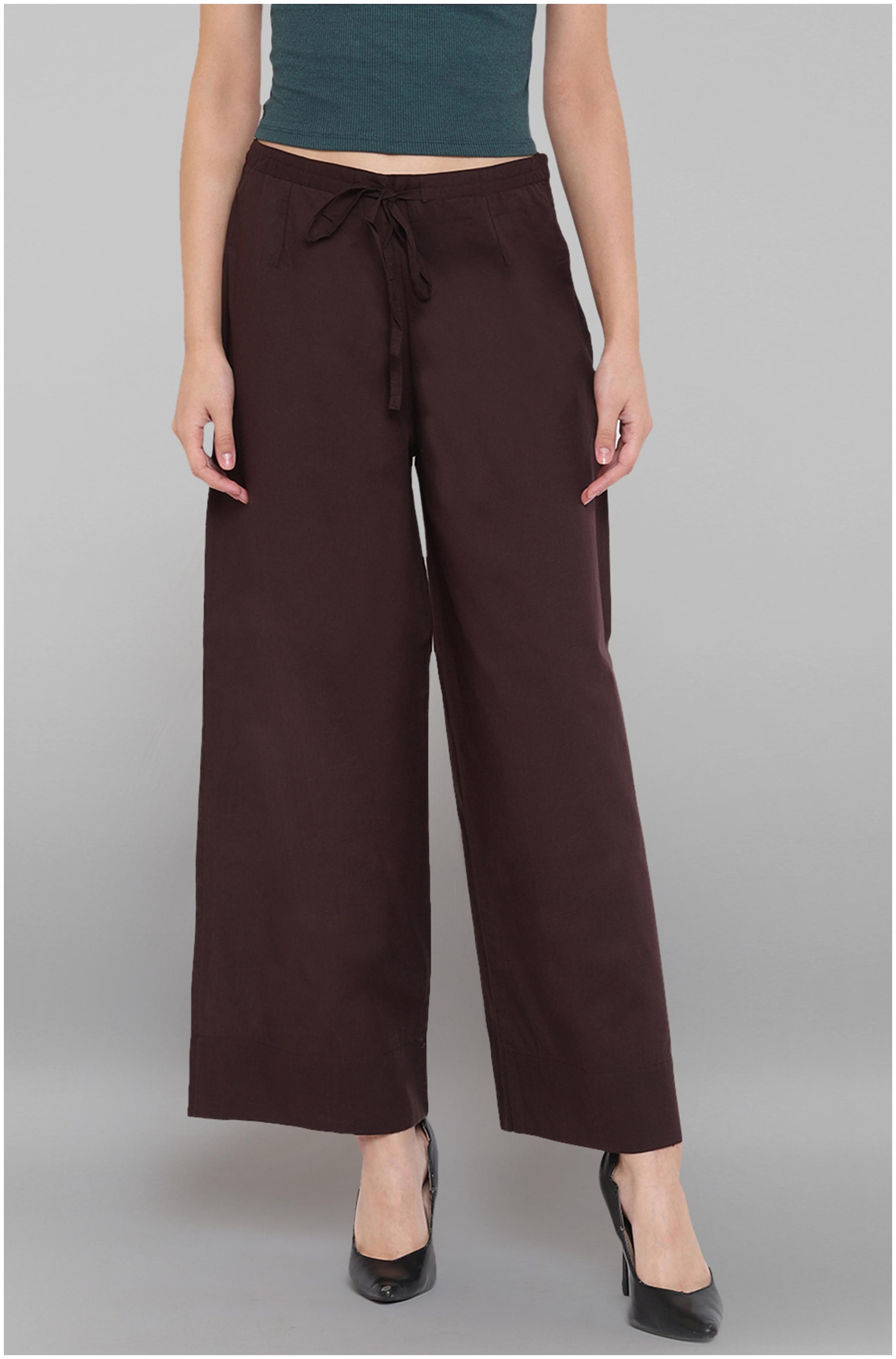 

Janasya Brown Solid Straight Palazzo