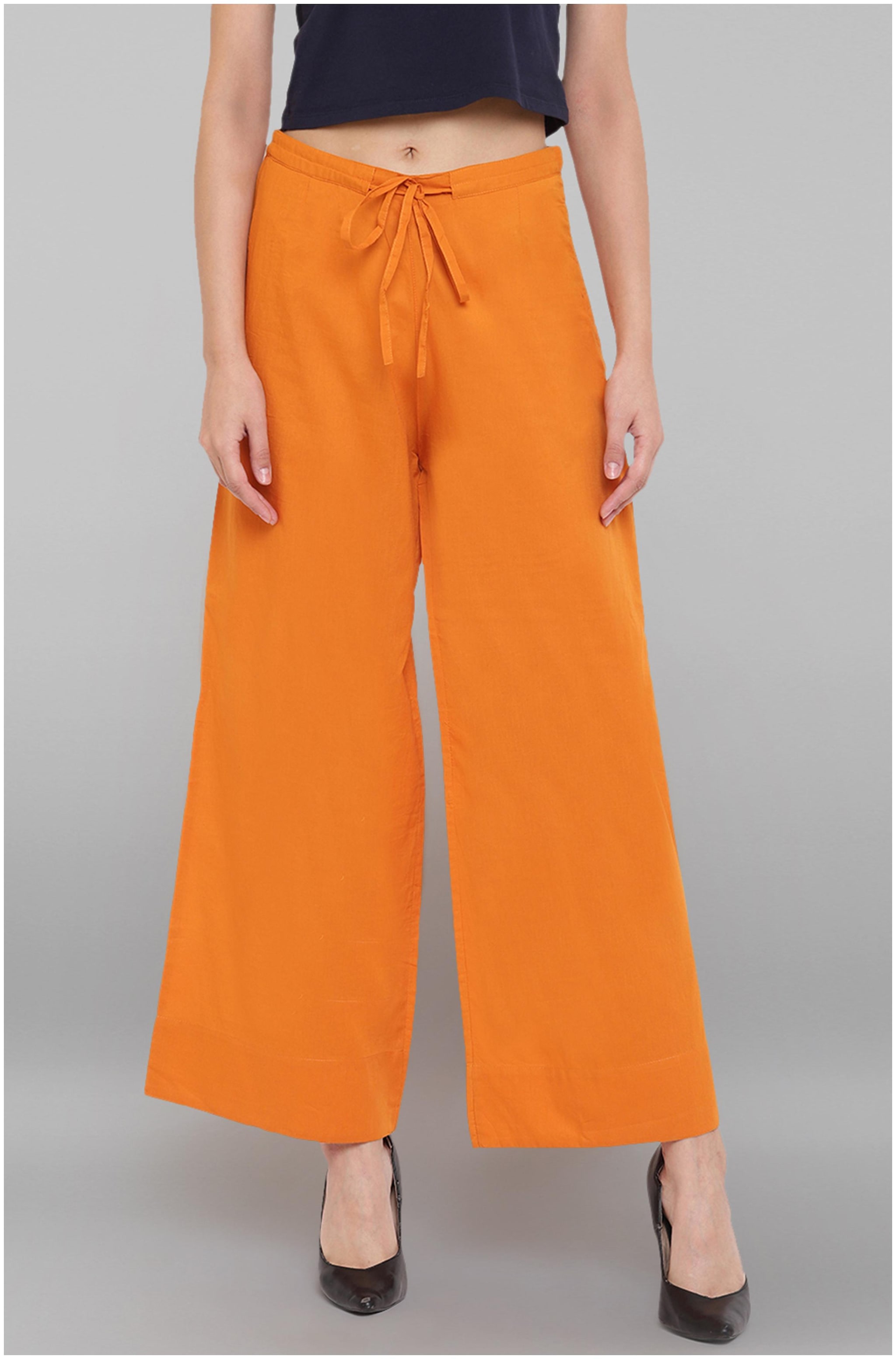 

Janasya Orange Solid Straight Palazzo