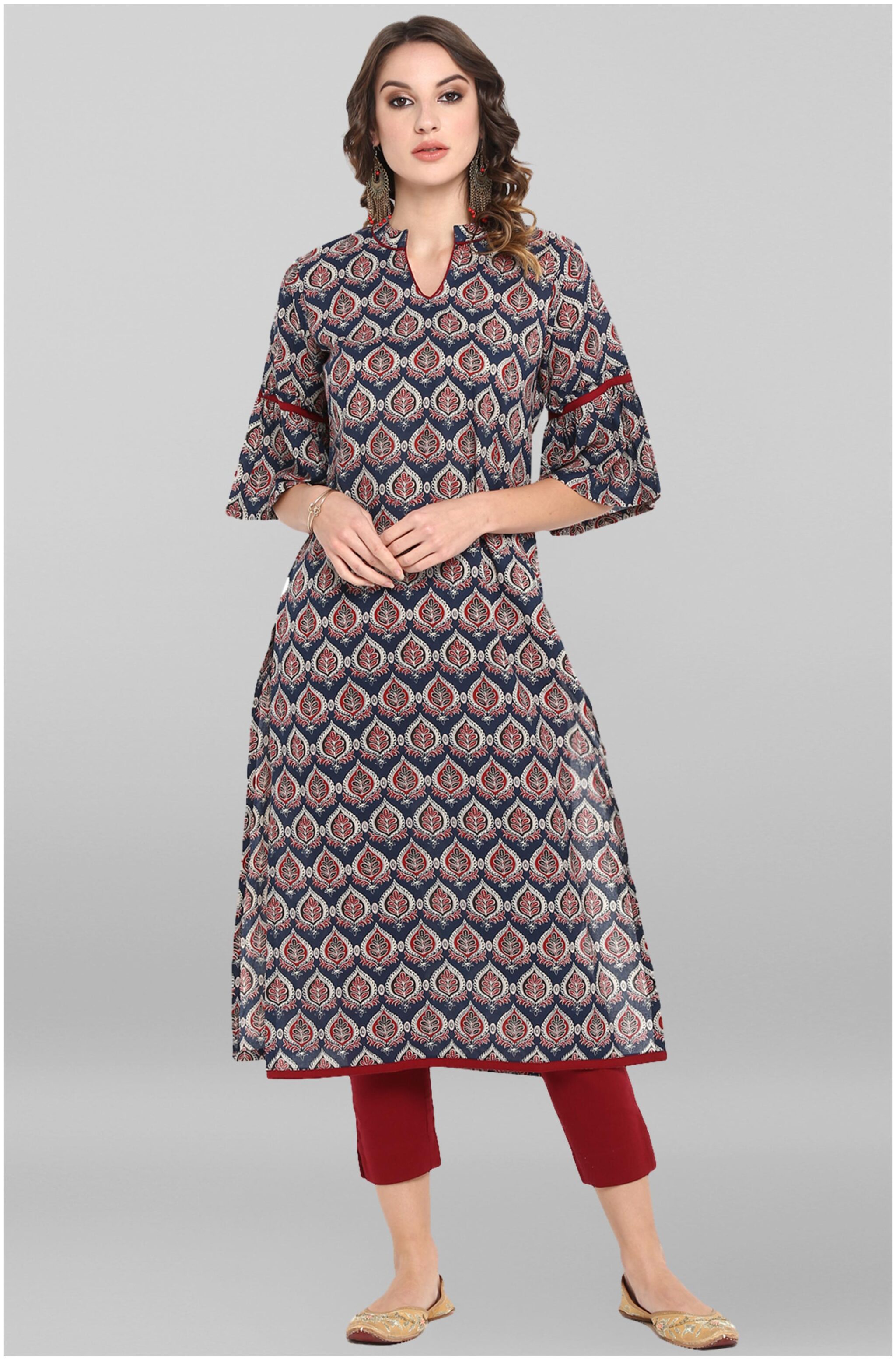 

Janasya Cotton Ethnic Motifs Multi Kurta For Women