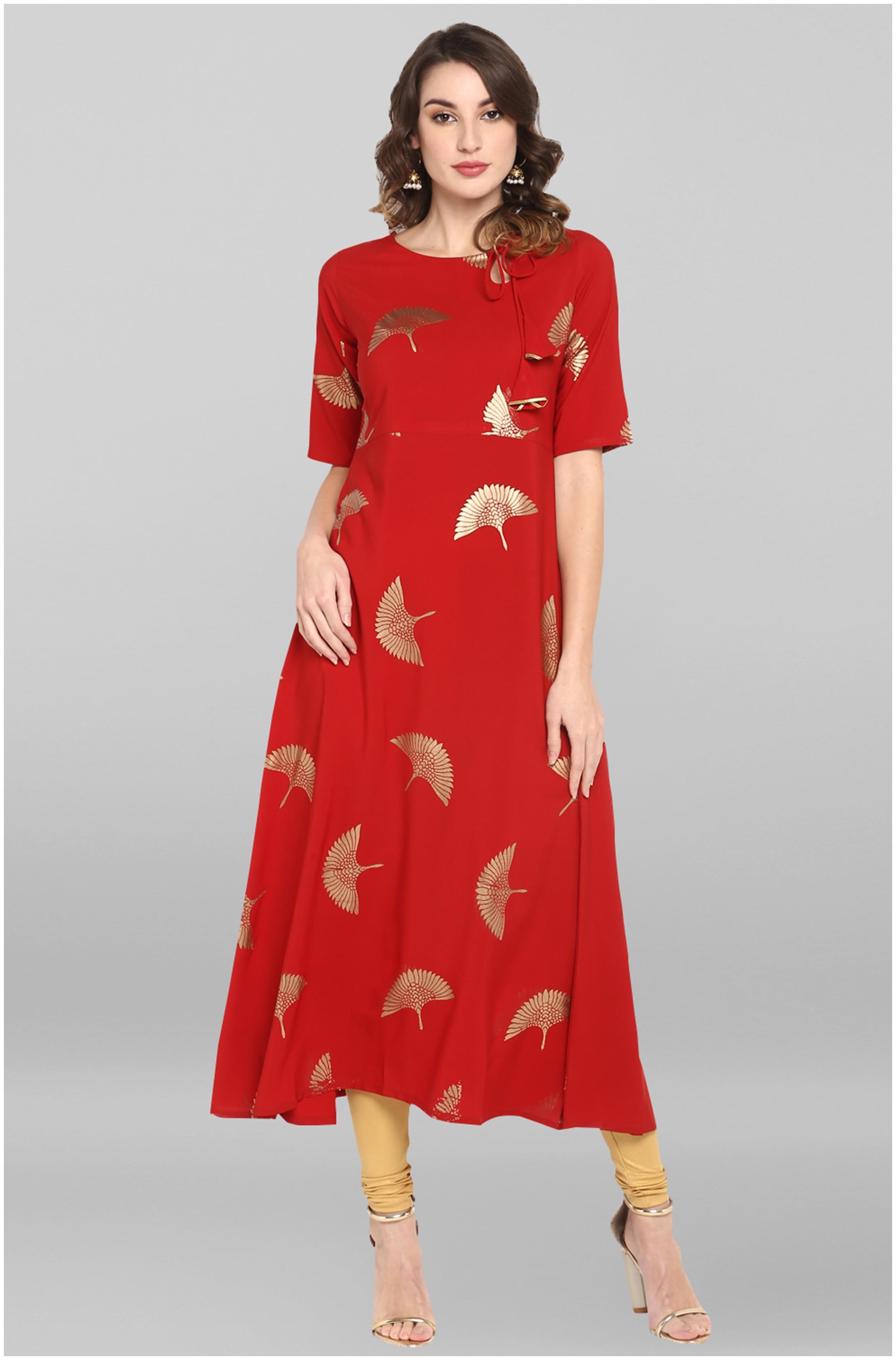 

Janasya Women Maroon Floral Empire Kurta