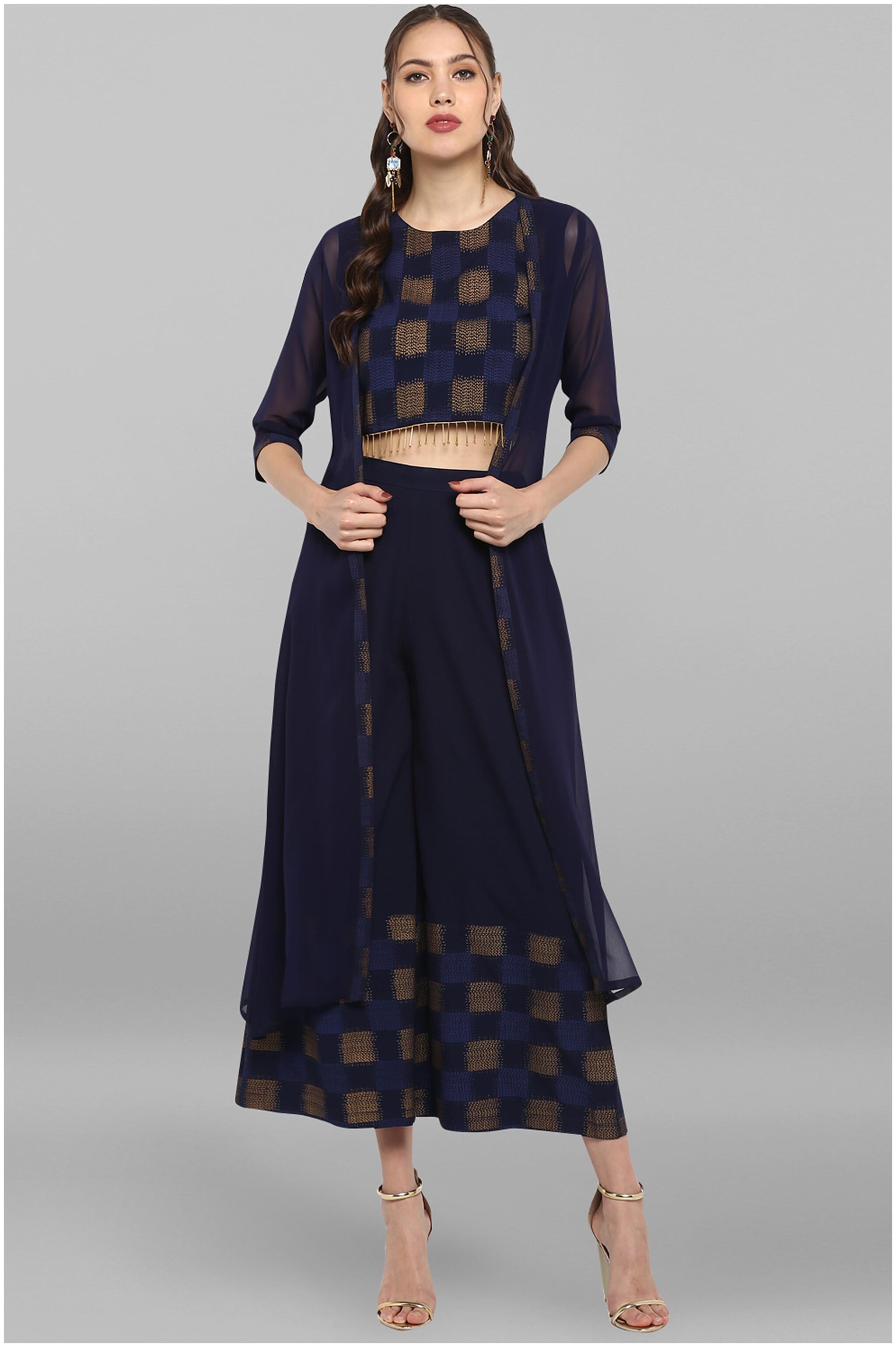 

Janasya Crepe Casual Suit Set Navy Blue